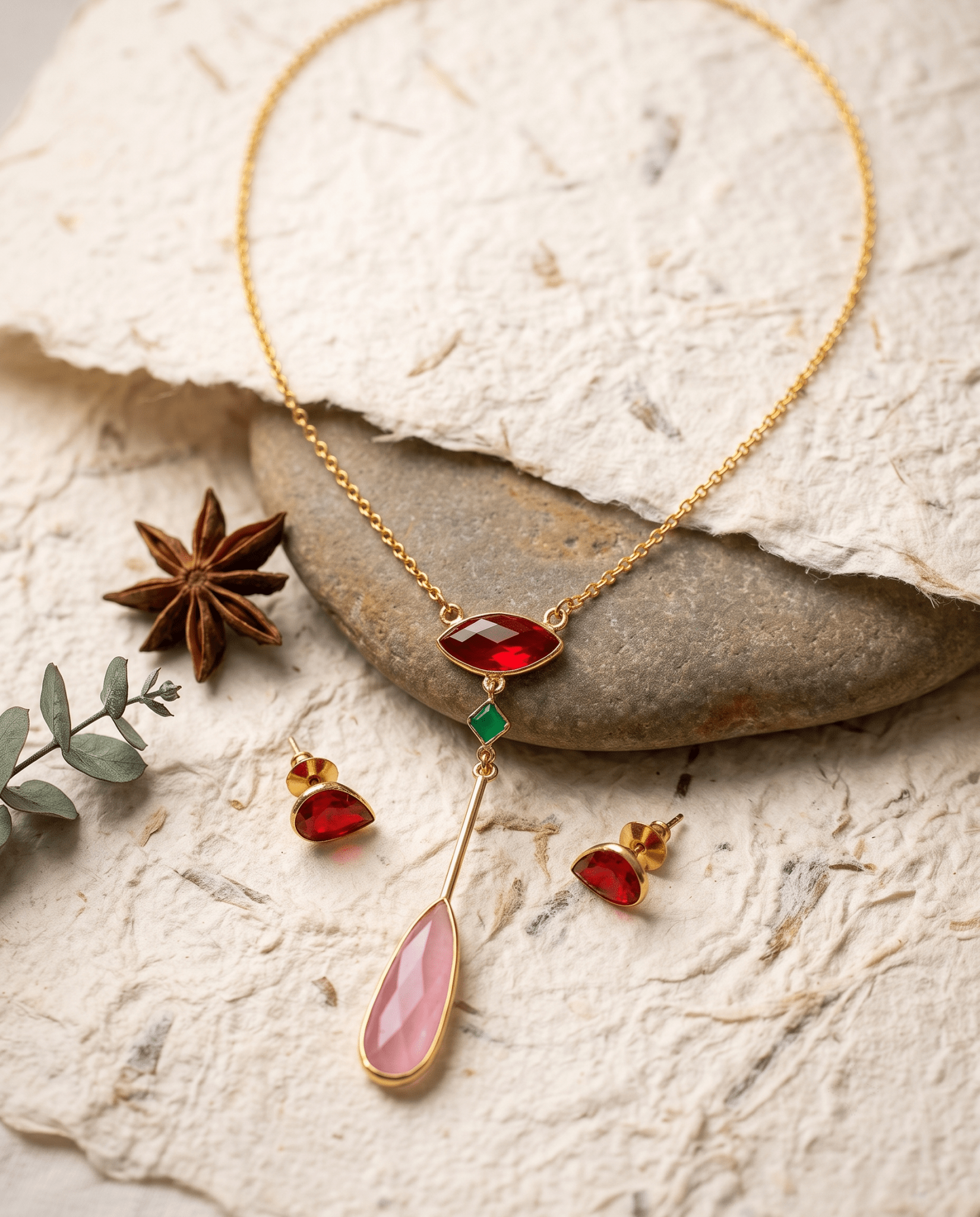 Ruby Marquise Crystal Drop Pendant Set - Maxiblink