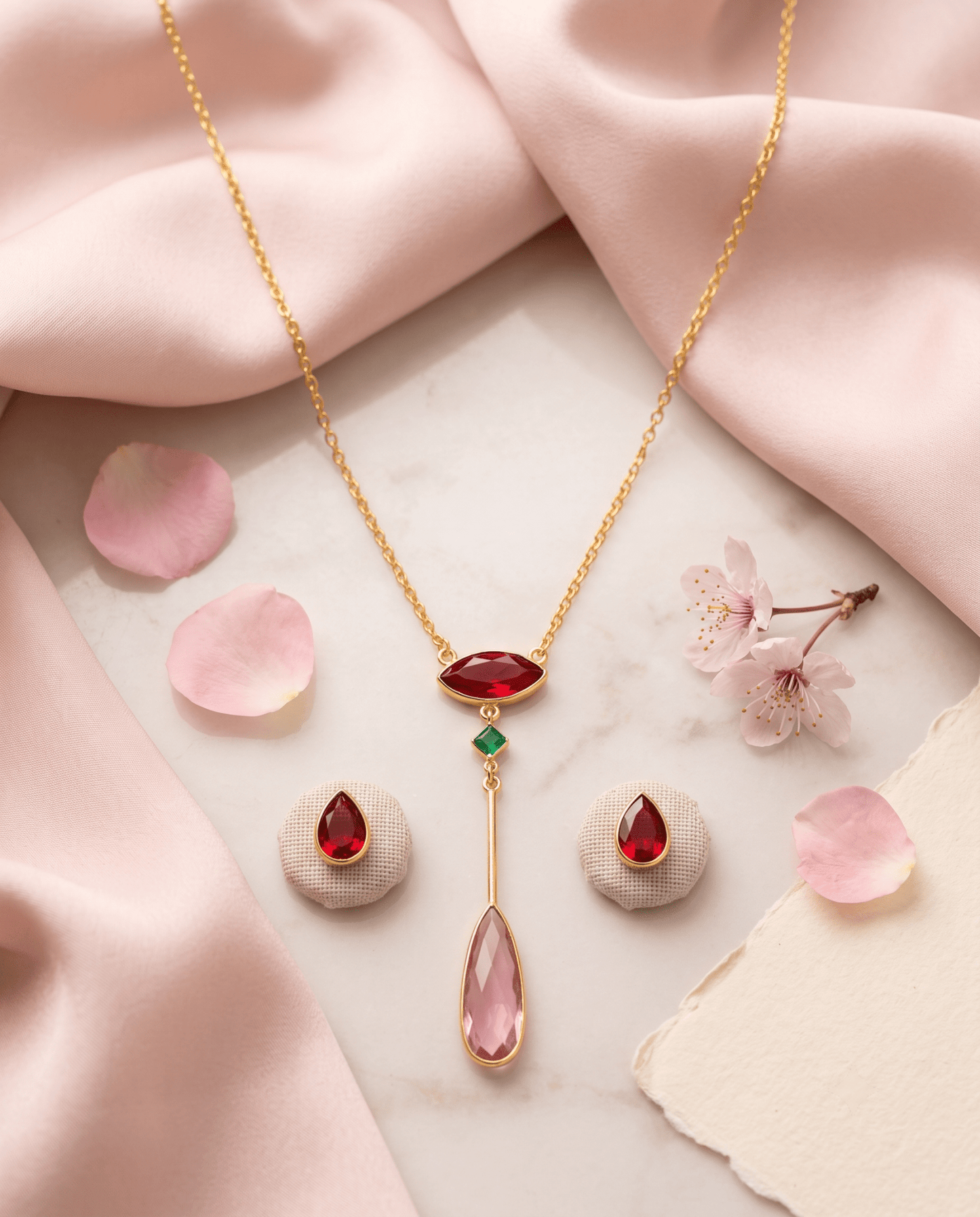 Ruby Marquise Crystal Drop Pendant Set - Maxiblink