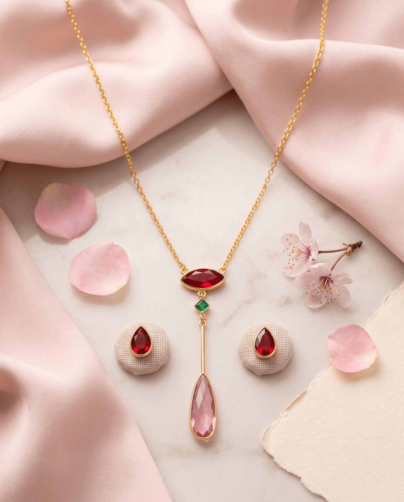 Ruby Marquise Crystal Drop Pendant Set - Maxiblink