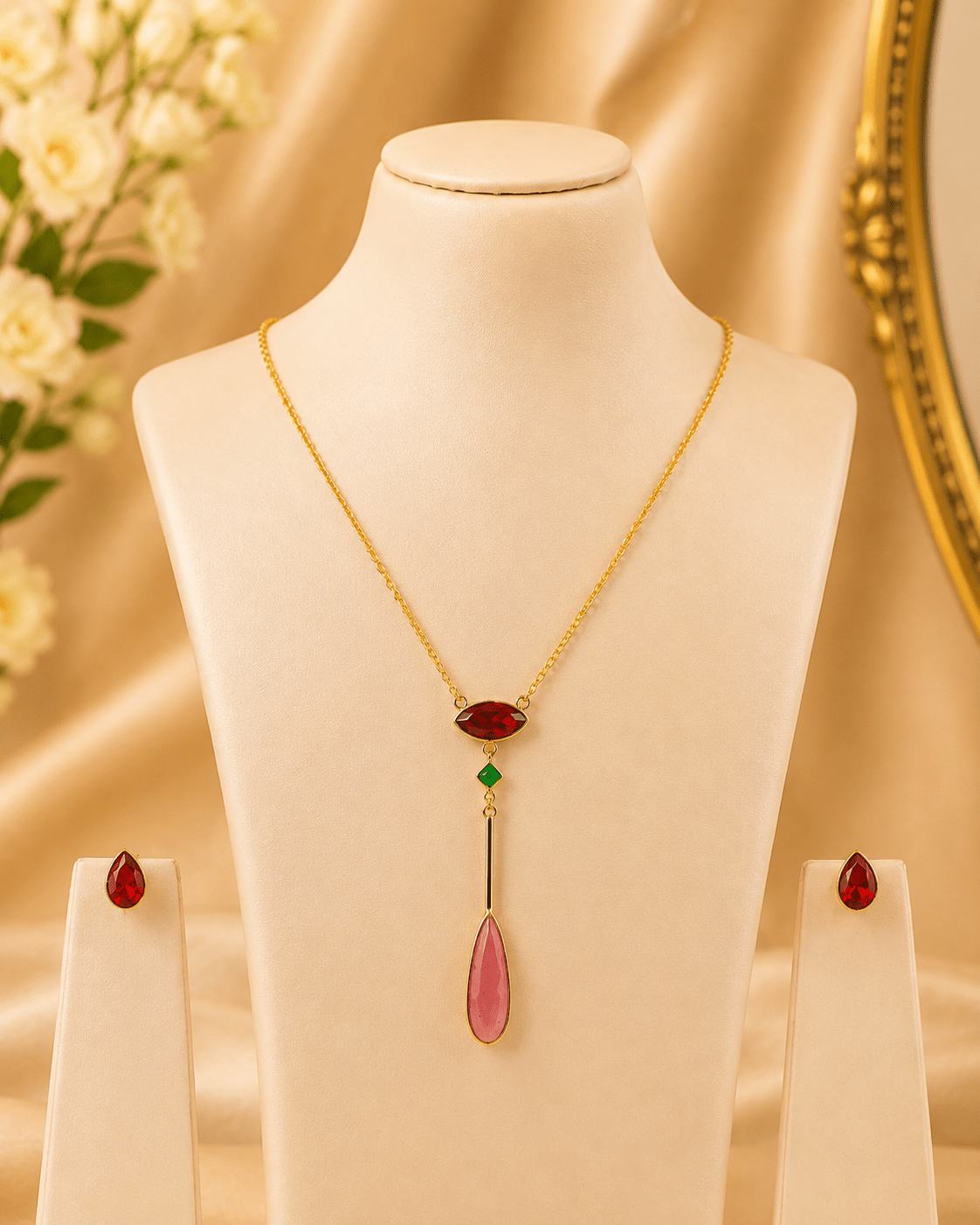 Ruby Marquise Crystal Drop Pendant Set - Maxiblink