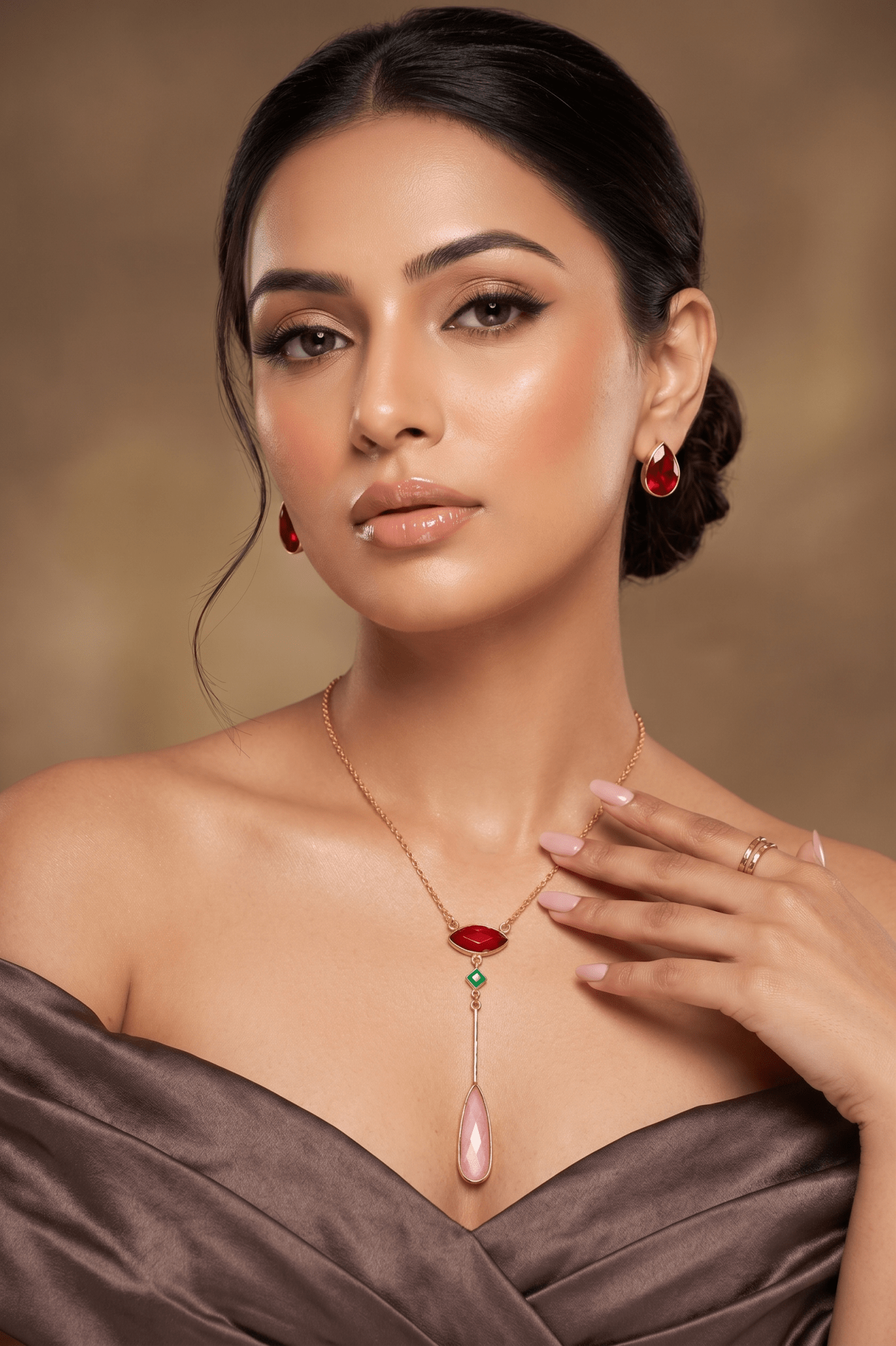 Ruby Marquise Crystal Drop Pendant Set - Maxiblink