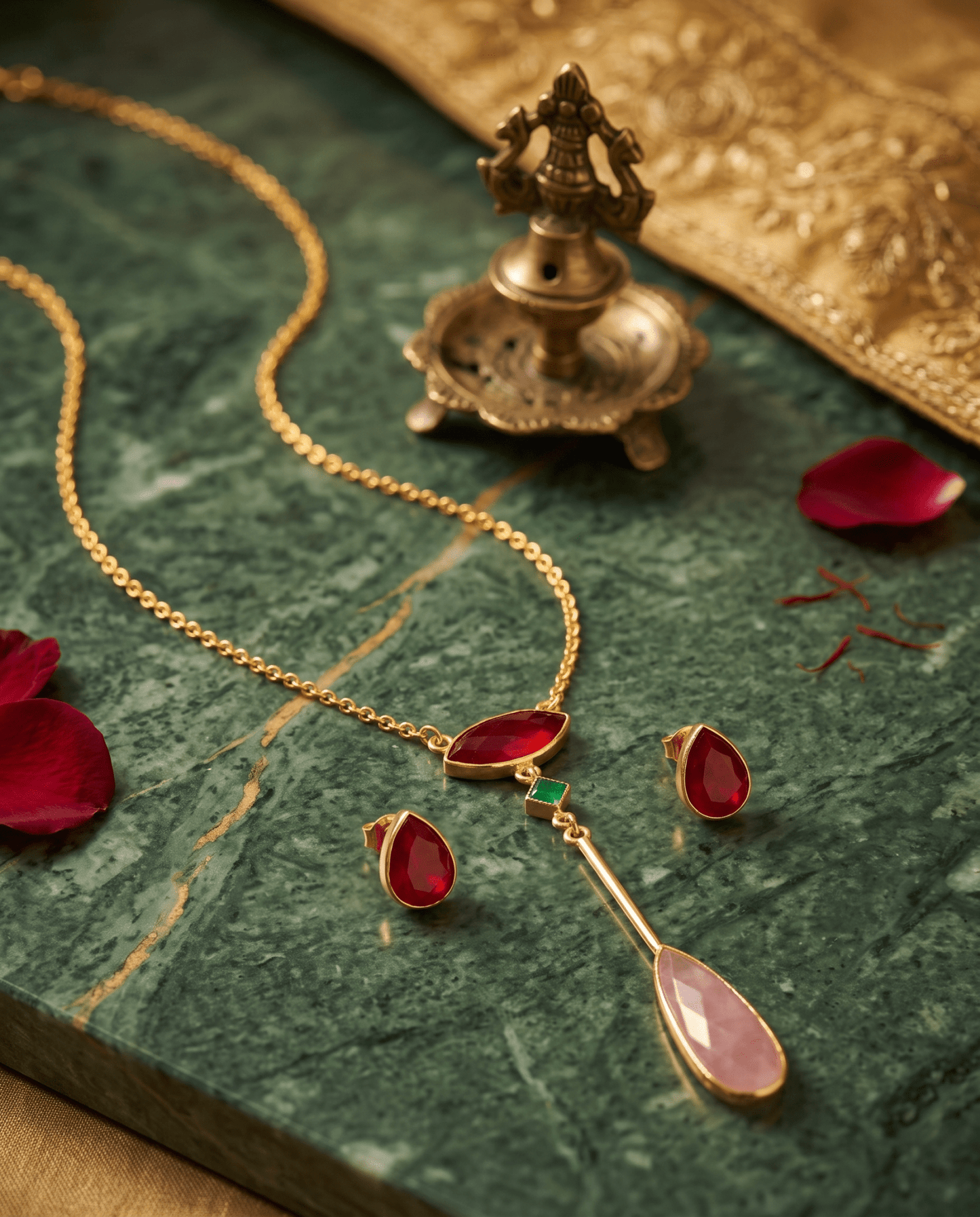 Ruby Marquise Crystal Drop Pendant Set - Maxiblink