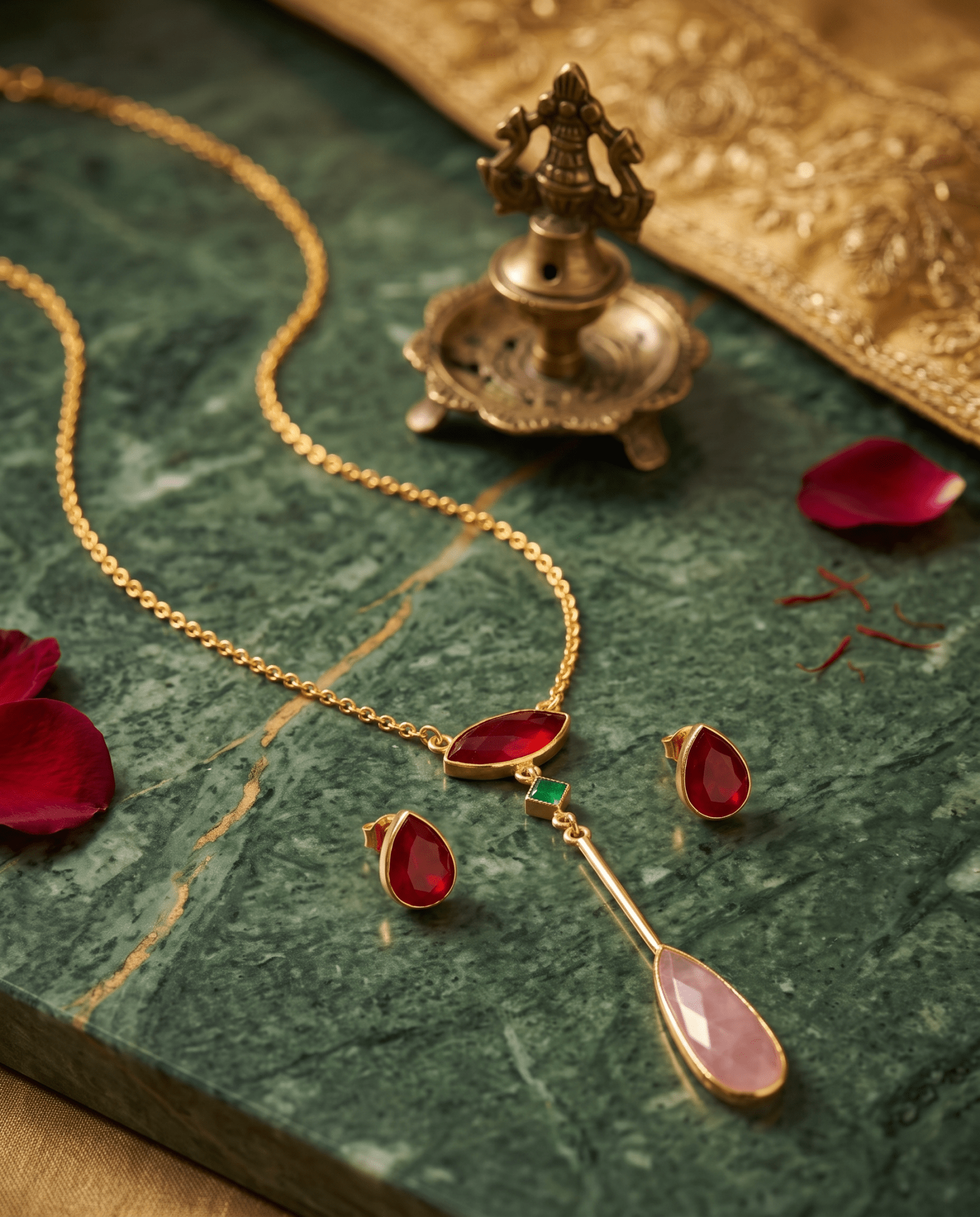 Ruby Marquise Crystal Drop Pendant Set - Maxiblink