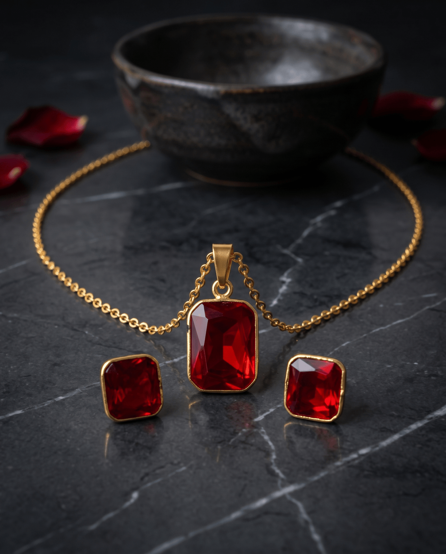 Ruby Rectangle Crystal Pendant Set - Maxiblink