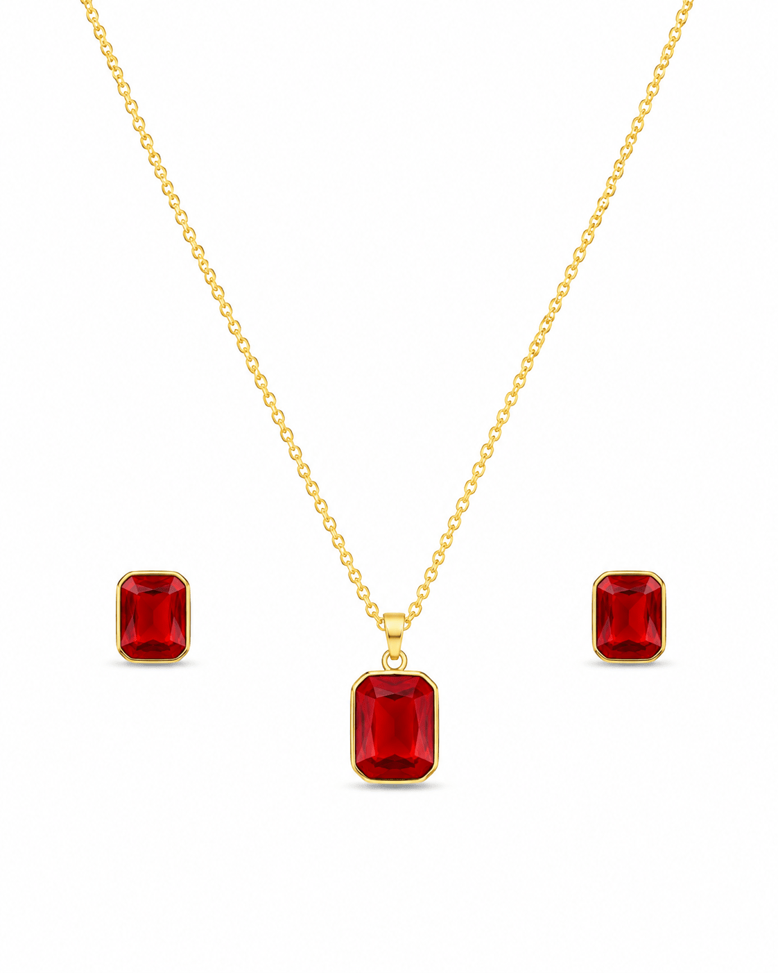 Ruby Rectangle Crystal Pendant Set - Maxiblink