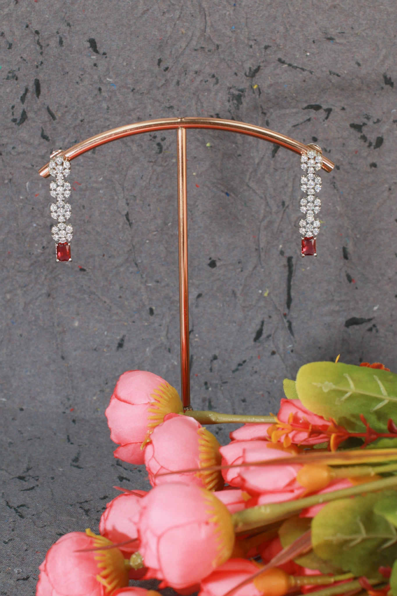 Ruby Rectangular Stone Floral Necklace Set - Maxiblink