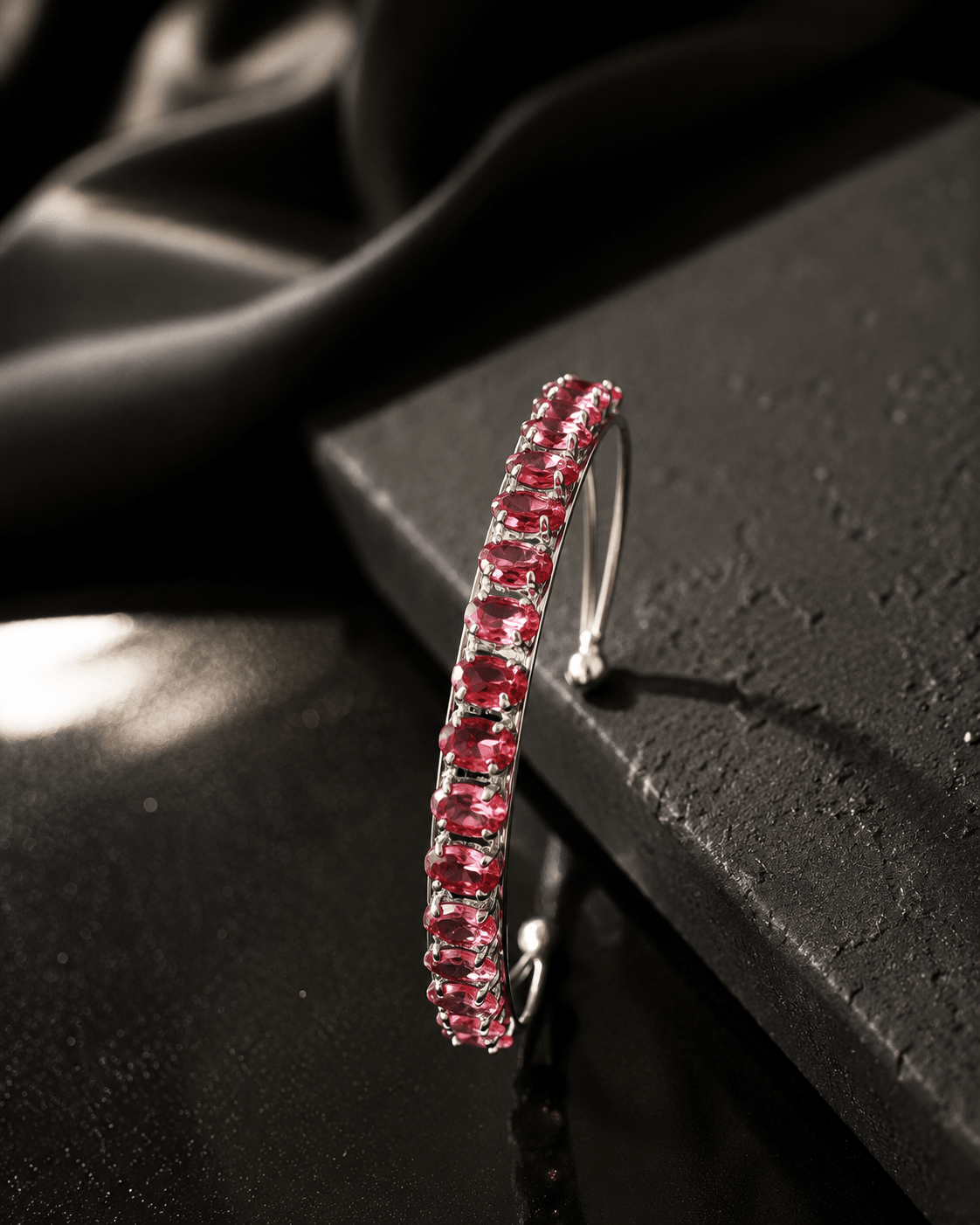 Ruby Red Crystal Silver-Tone Cuff Bracelet - Maxiblink