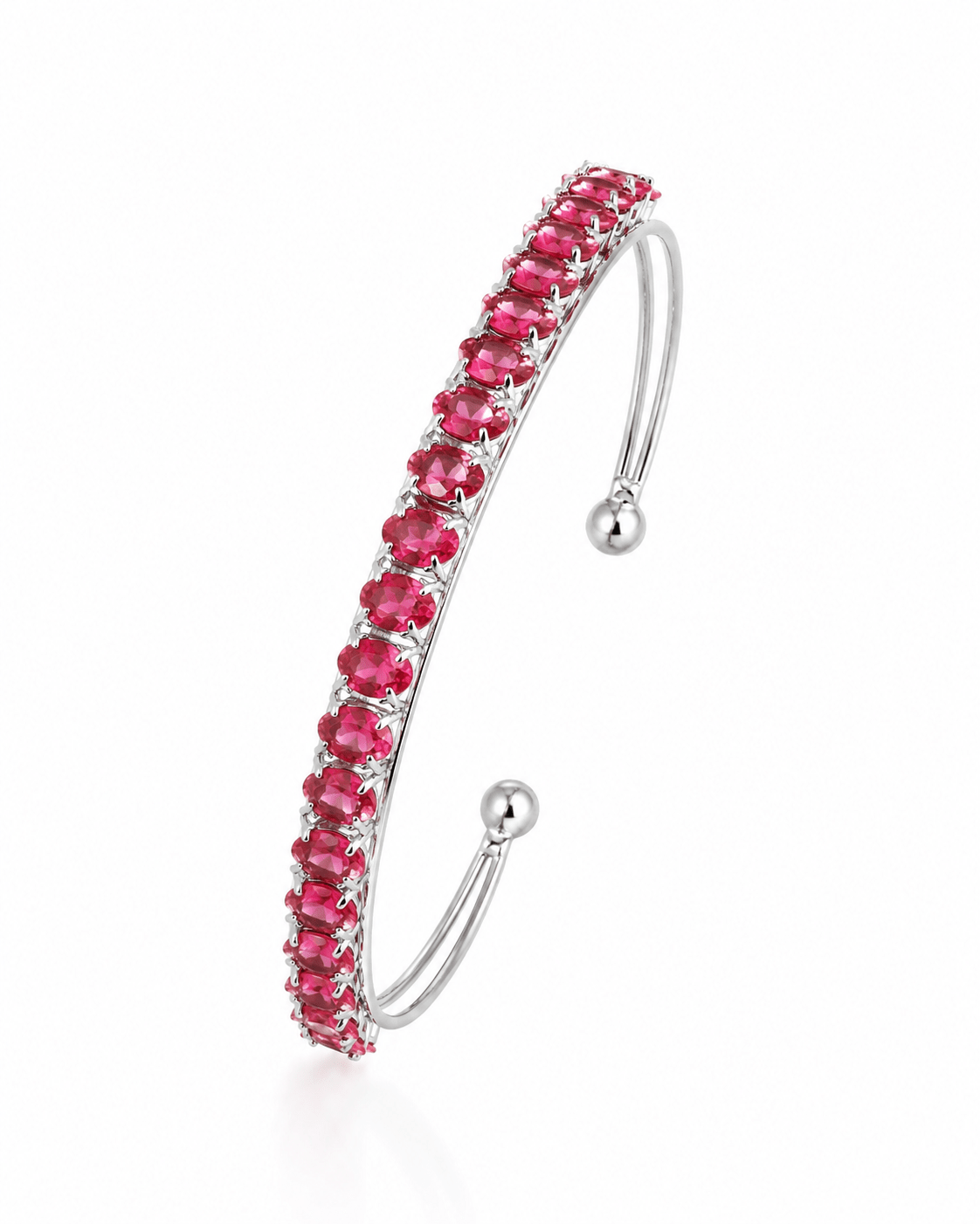Ruby Red Crystal Silver-Tone Cuff Bracelet - Maxiblink