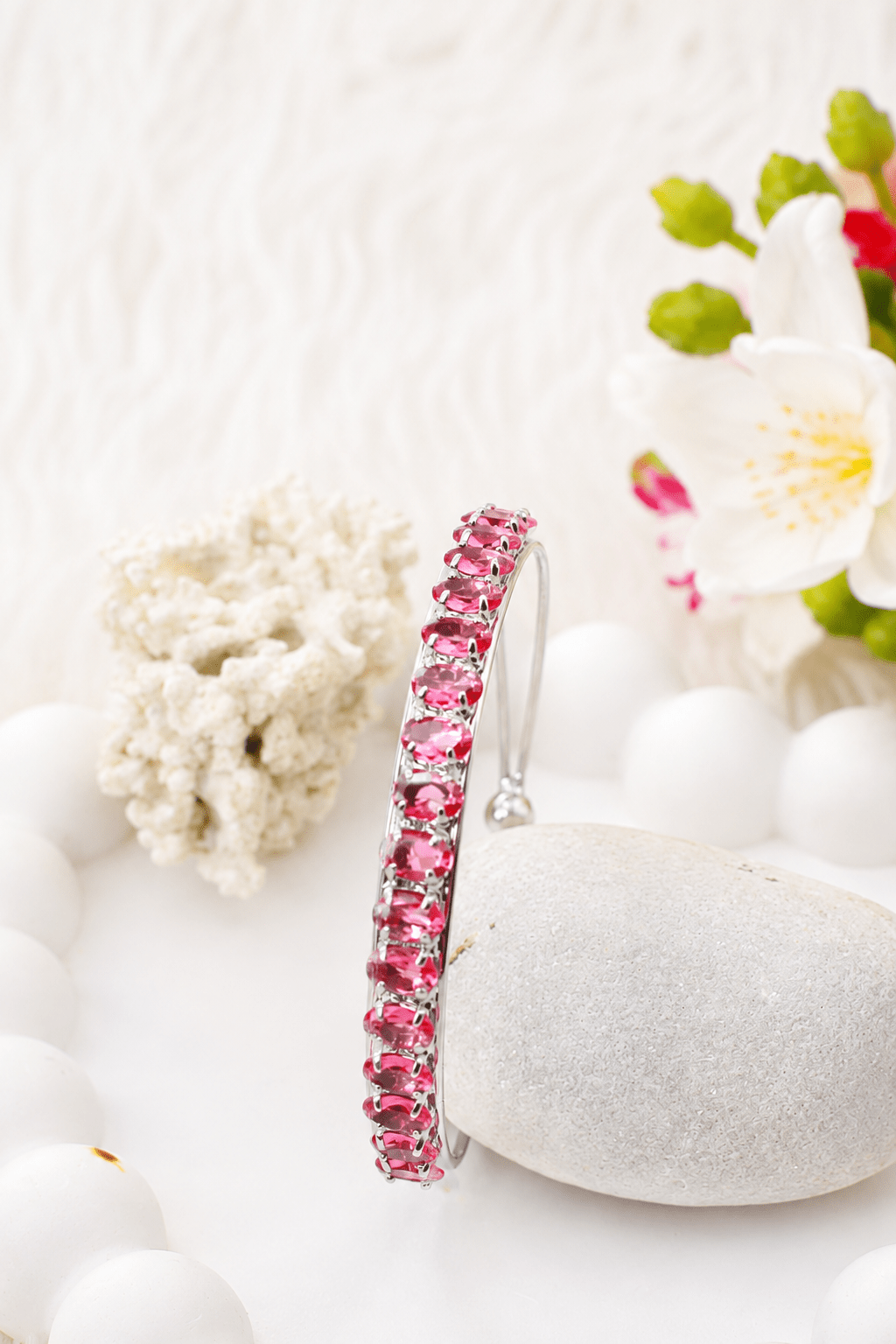 Ruby Red Crystal Silver-Tone Cuff Bracelet - Maxiblink