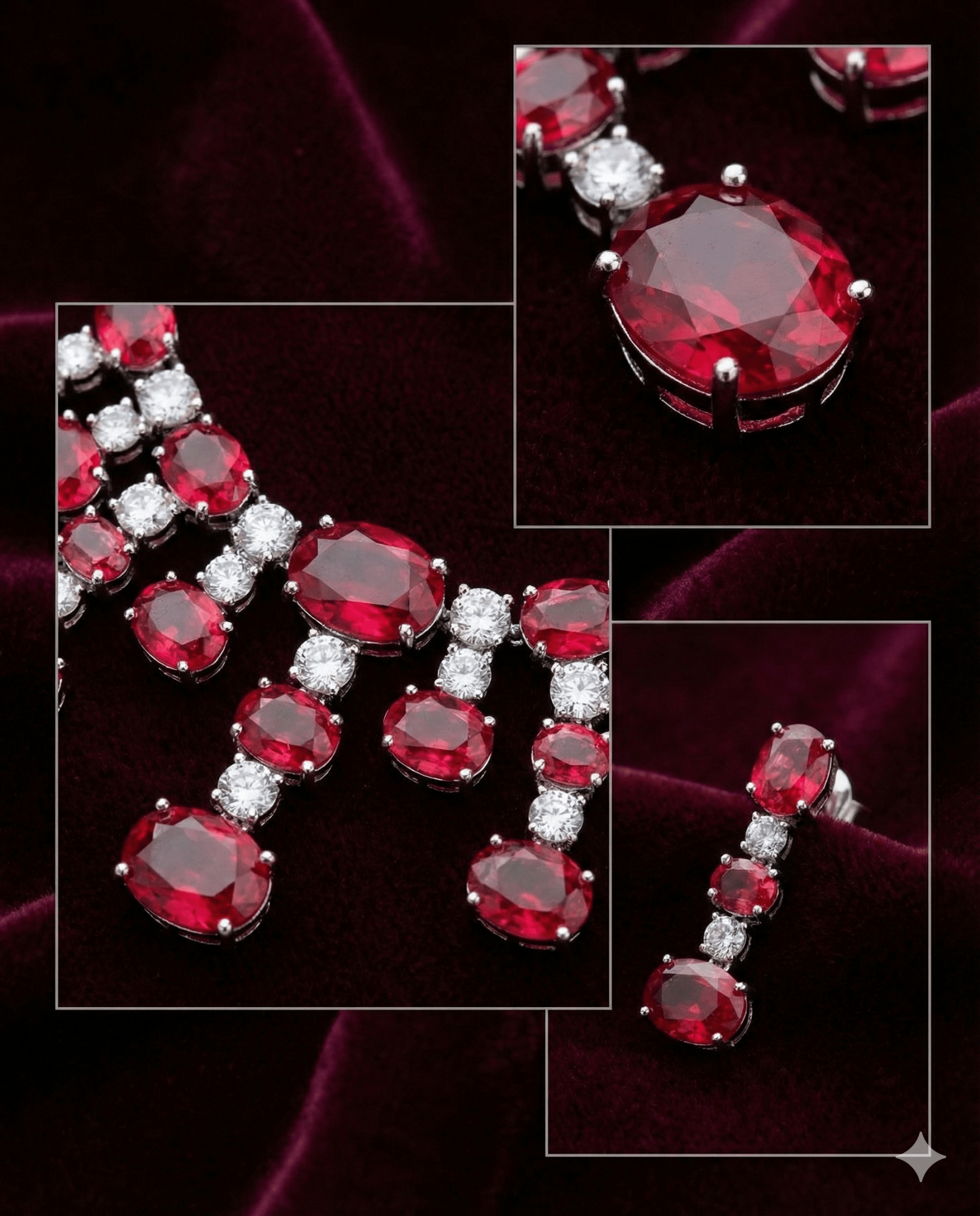Ruby Red Oval Statement Necklace Set with Crystal Accents | Bridal Party Jewellery - Maxiblink