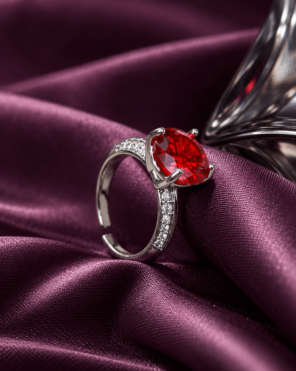 Ruby Red Round Solitaire Ring with Pavé Shoulders - Maxiblink