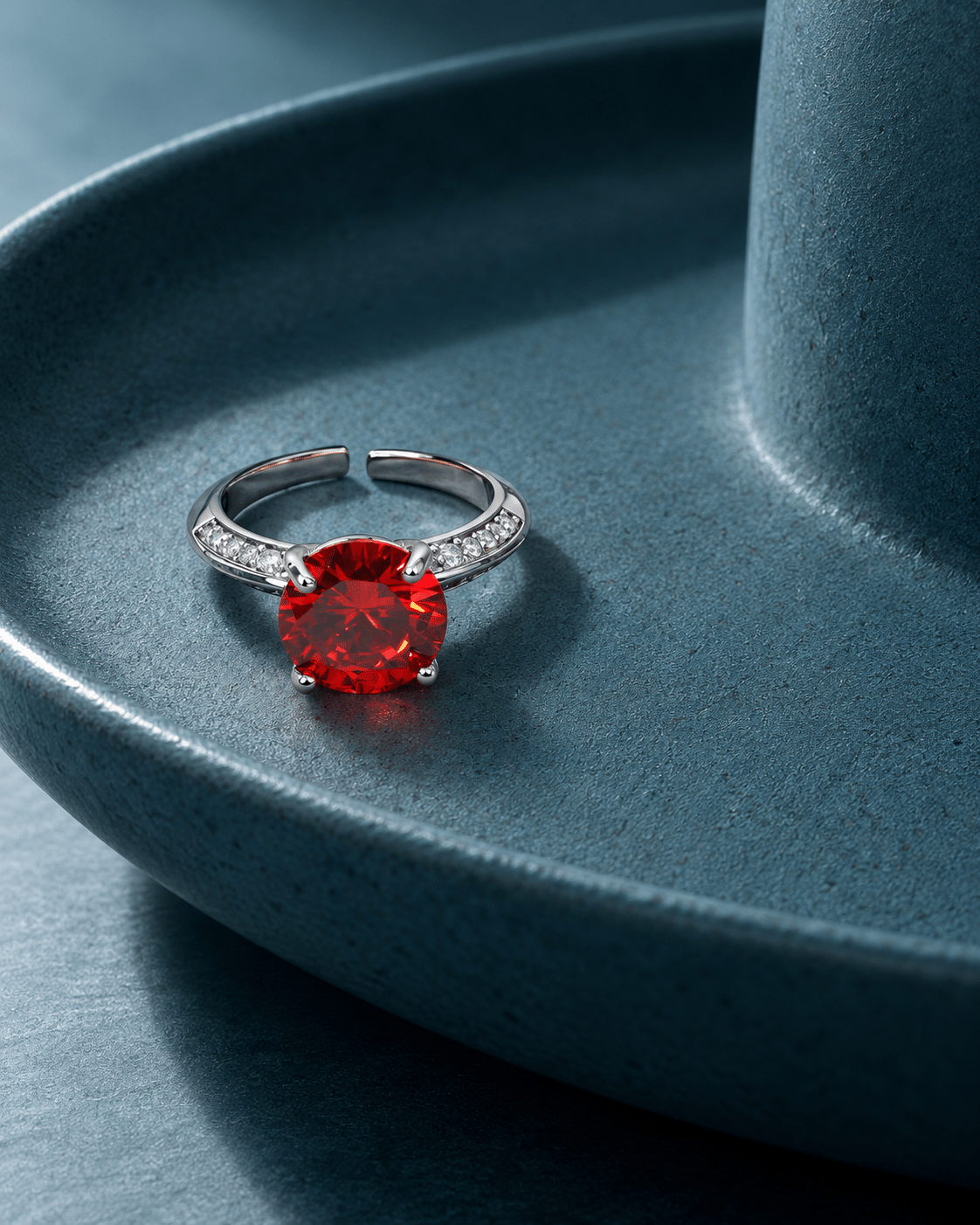 Ruby Red Round Solitaire Ring with Pavé Shoulders - Maxiblink