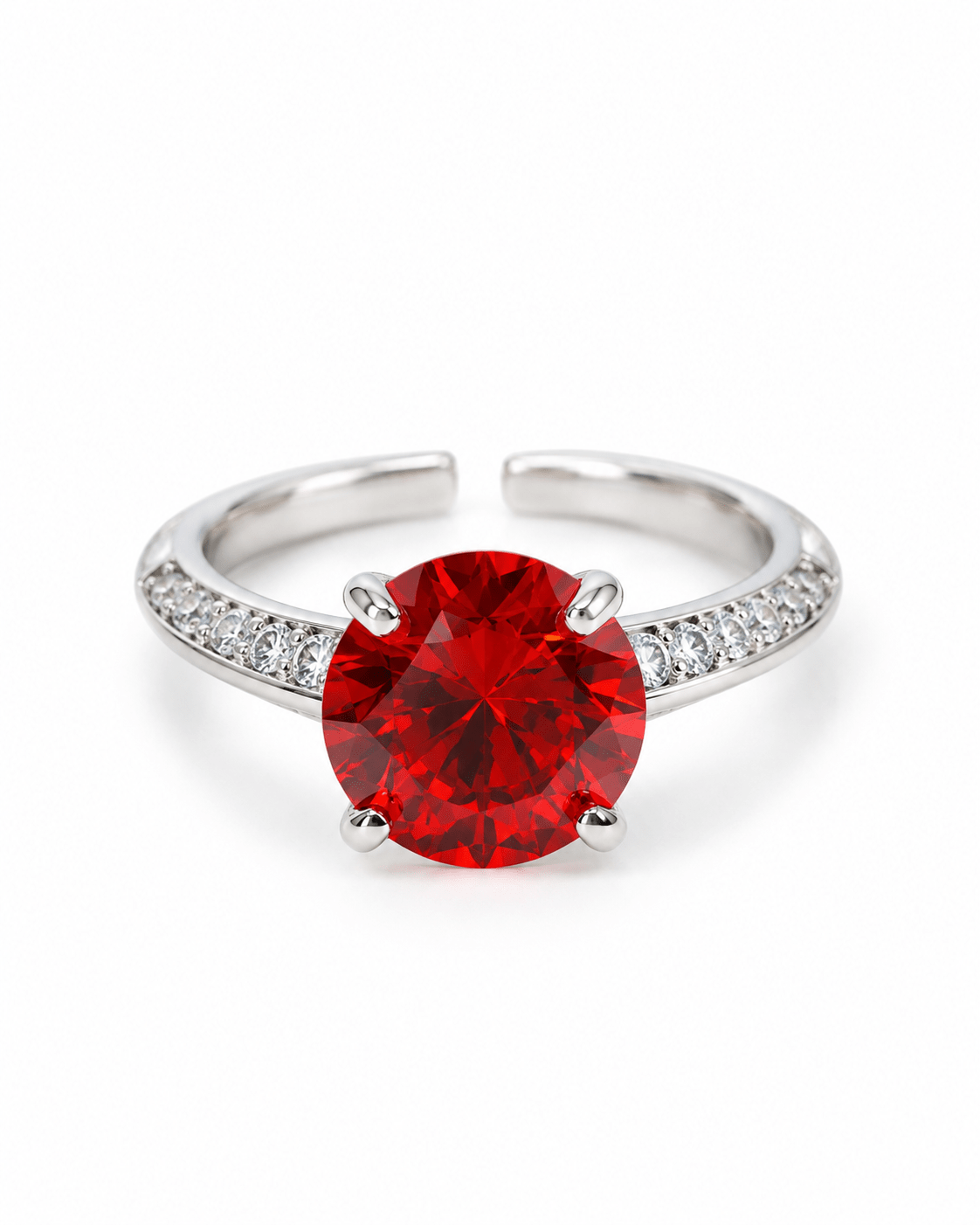 Ruby Red Round Solitaire Ring with Pavé Shoulders - Maxiblink