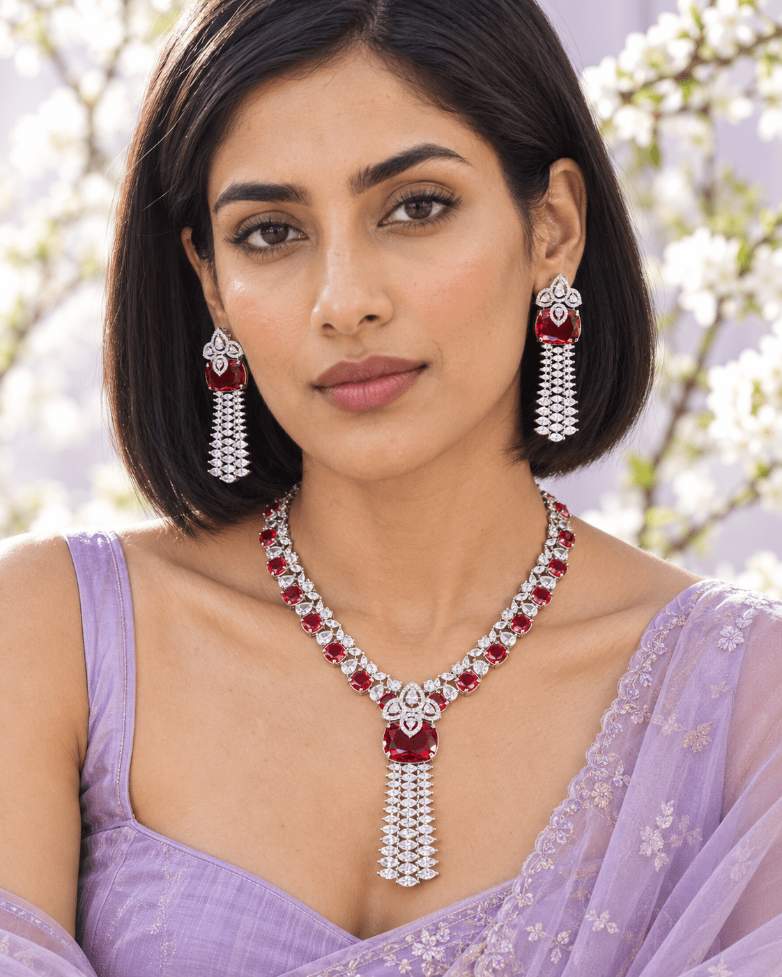 Ruby Tassel Classic AD Necklace Set - Maxiblink