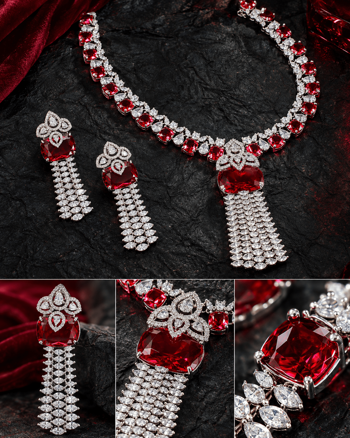 Ruby Tassel Classic AD Necklace Set - Maxiblink