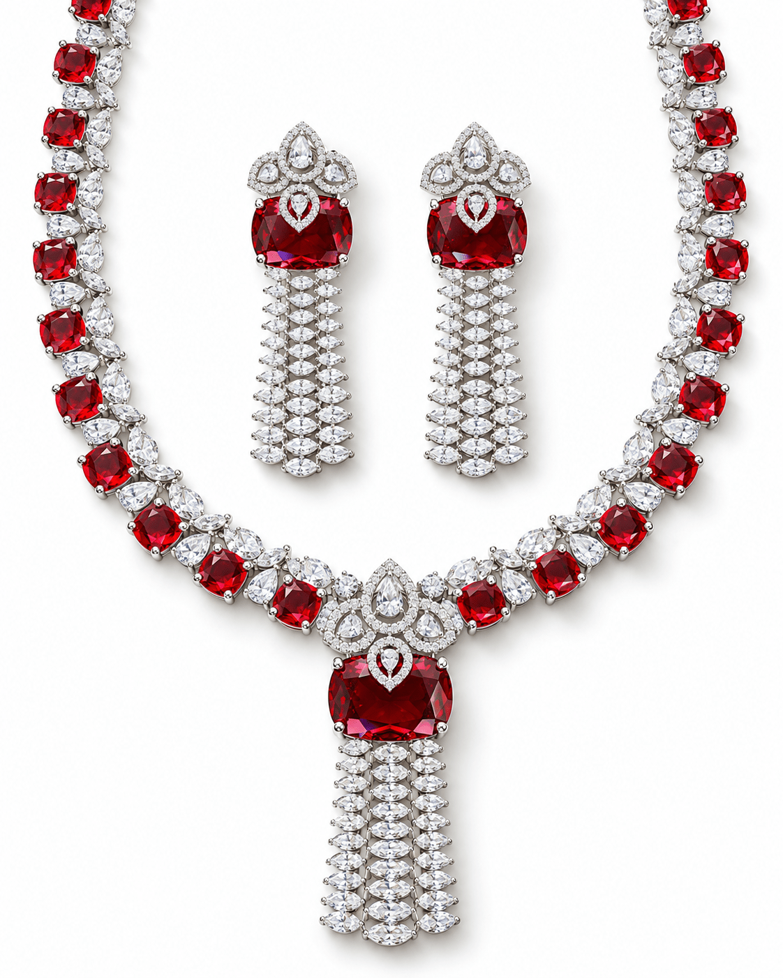 Ruby Tassel Classic AD Necklace Set - Maxiblink
