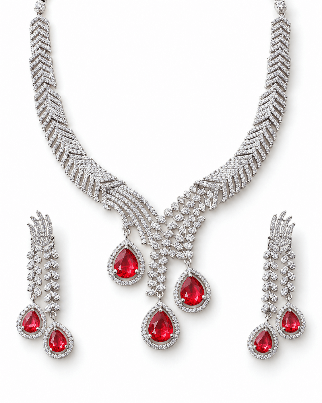 Ruby Trio Drop Necklace Set with Maang Tikka - Maxiblink