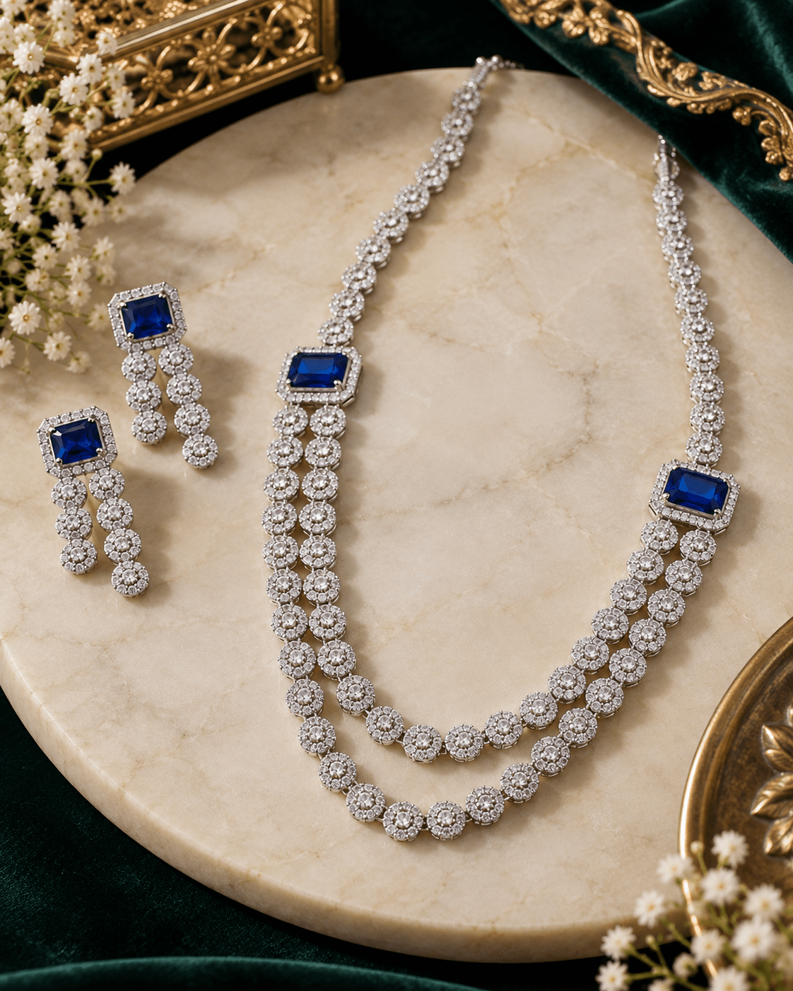 Sapphire Rosette Layered Necklace Set - Maxiblink