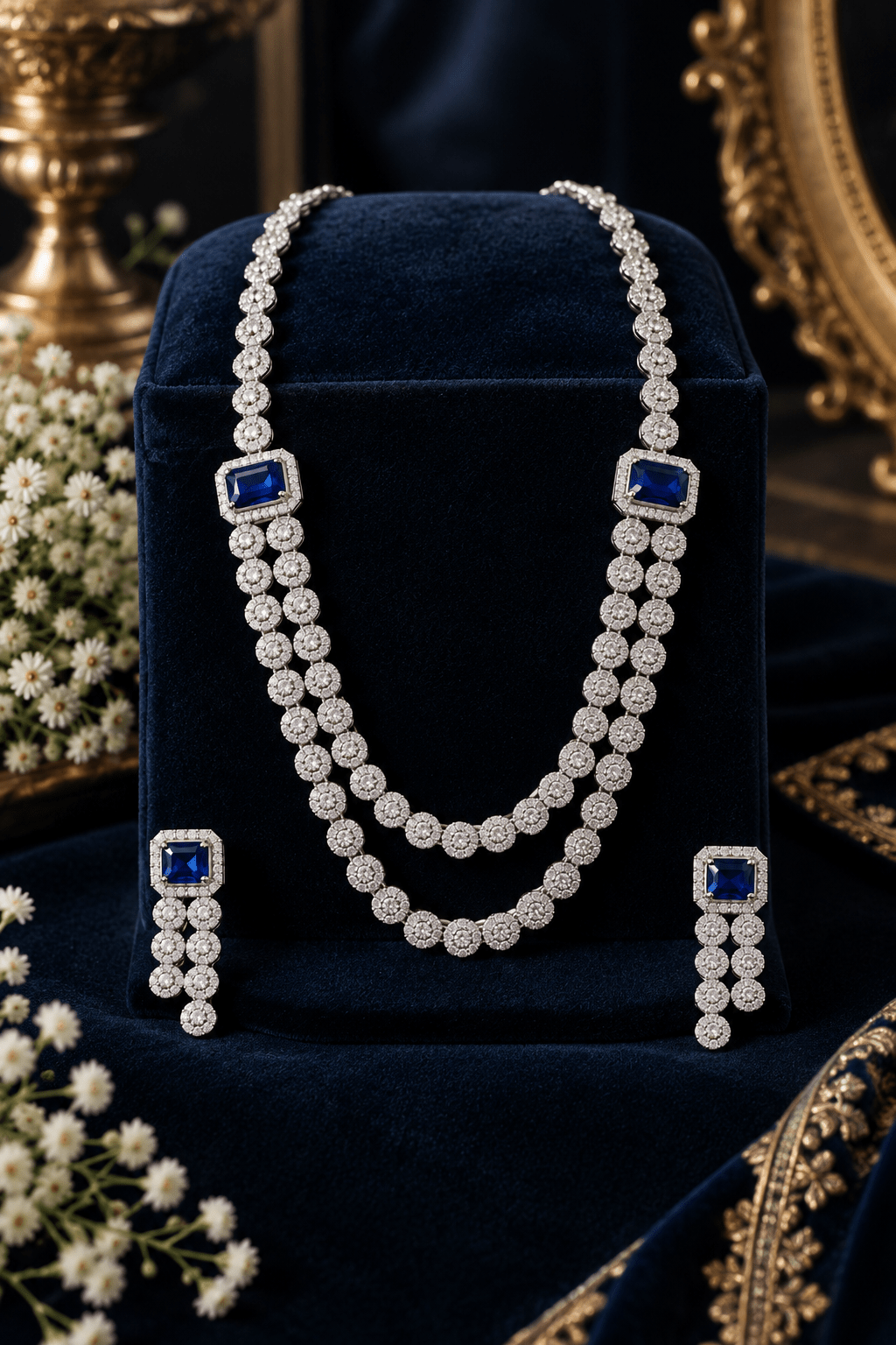 Sapphire Rosette Layered Necklace Set - Maxiblink