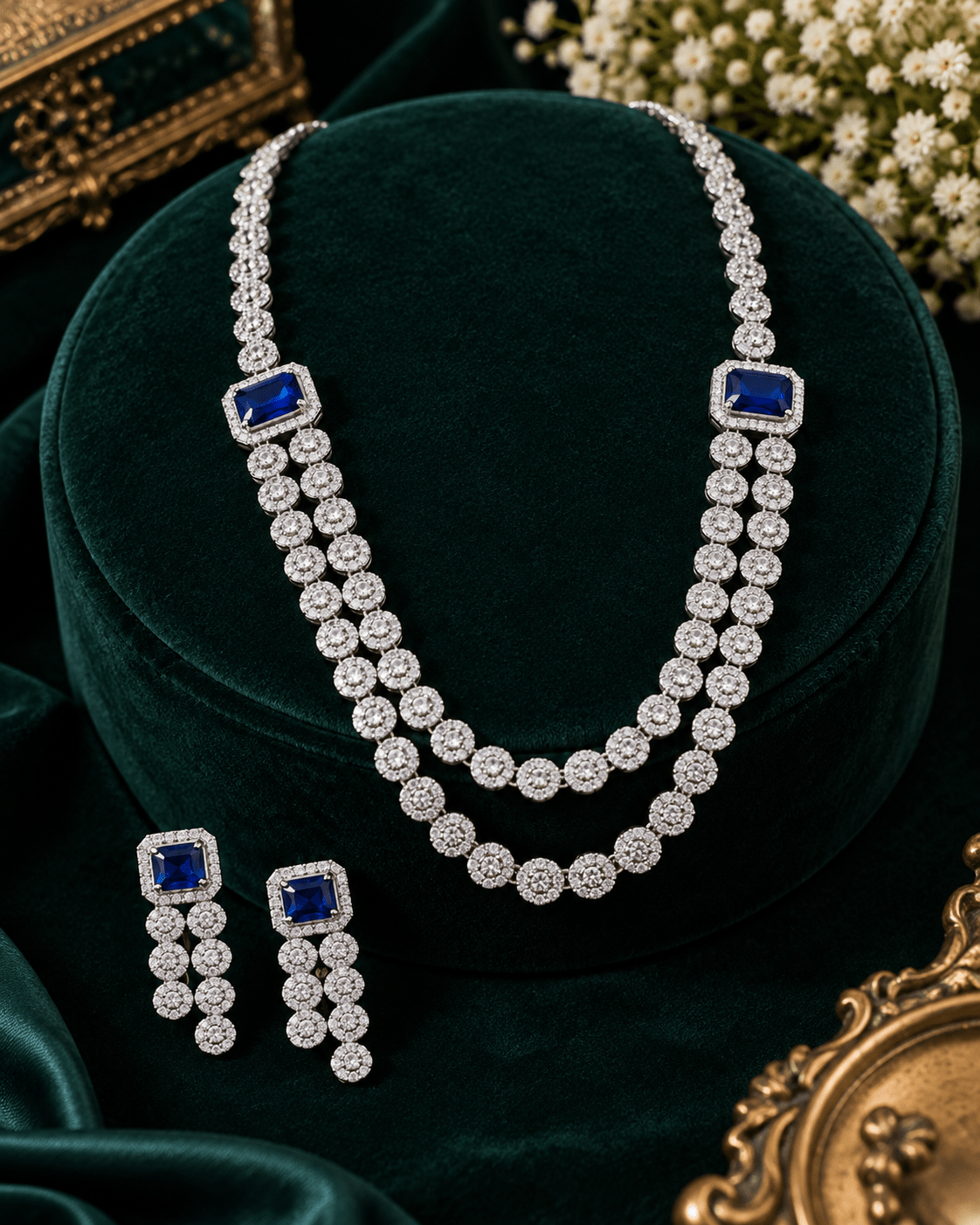 Sapphire Rosette Layered Necklace Set - Maxiblink