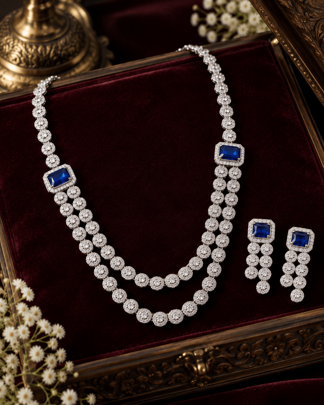 Sapphire Rosette Layered Necklace Set - Maxiblink