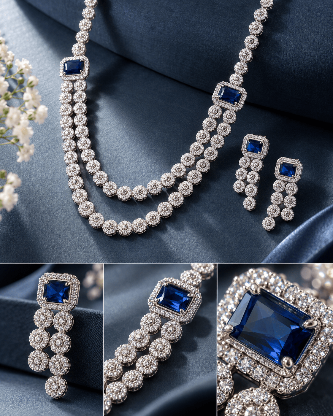 Sapphire Rosette Layered Necklace Set - Maxiblink