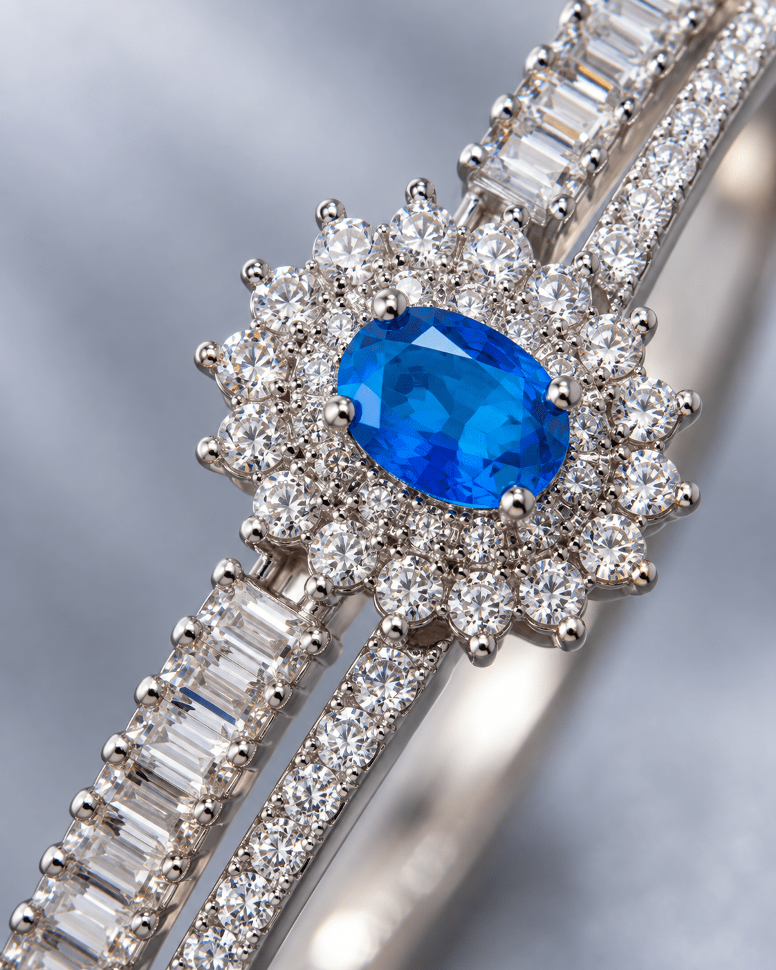 Sapphire Starburst Halo Bangle Bracelet - Maxiblink