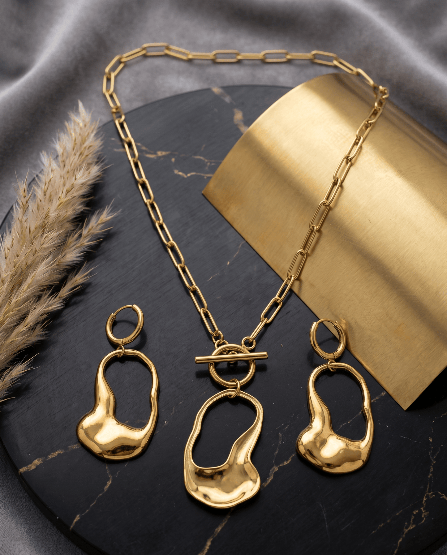 Sculptural Asymmetric Pendant Necklace & Earring Set