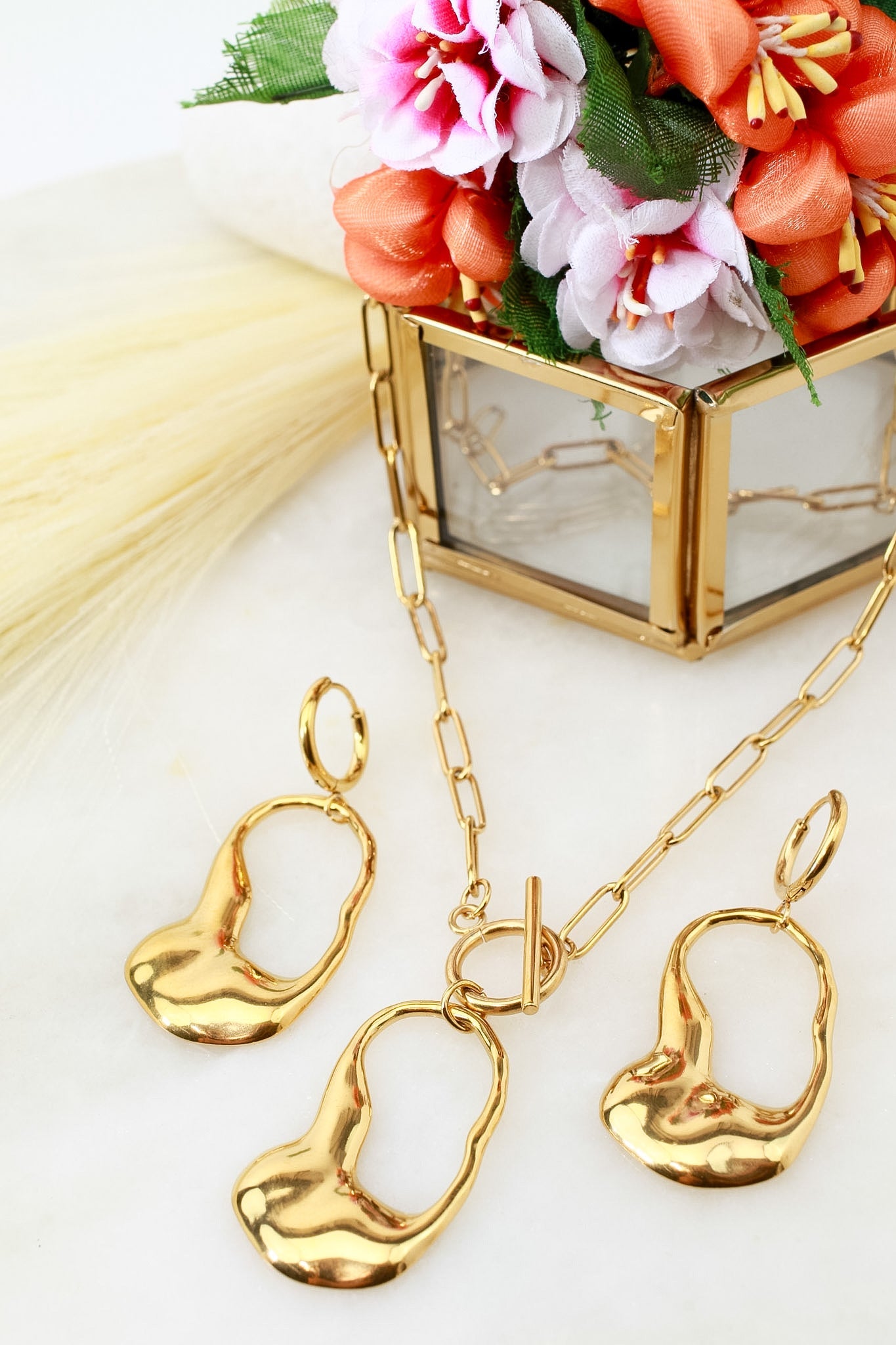 Sculptural Asymmetric Pendant Necklace & Earring Set