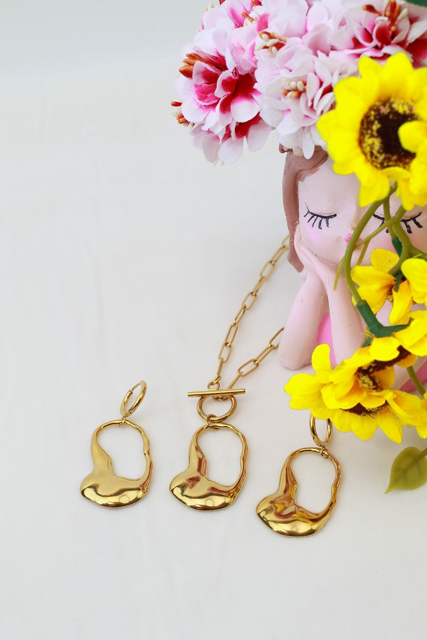 Sculptural Asymmetric Pendant Necklace & Earring Set