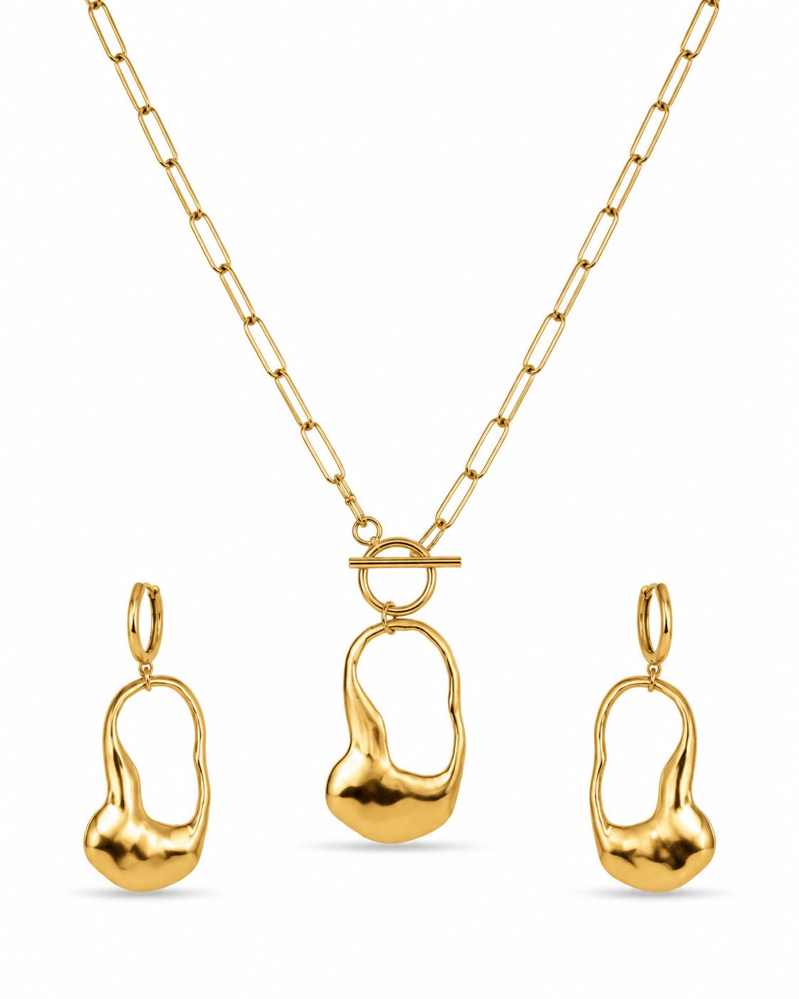 Sculptural Asymmetric Pendant Necklace & Earring Set