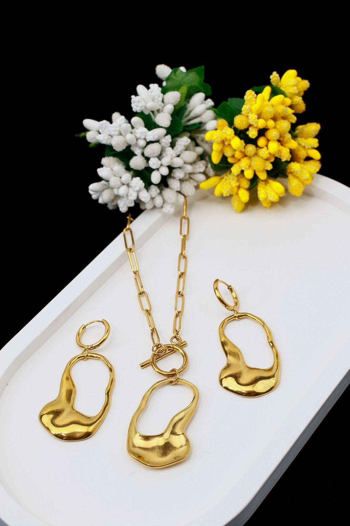 Sculptural Asymmetric Pendant Necklace & Earring Set