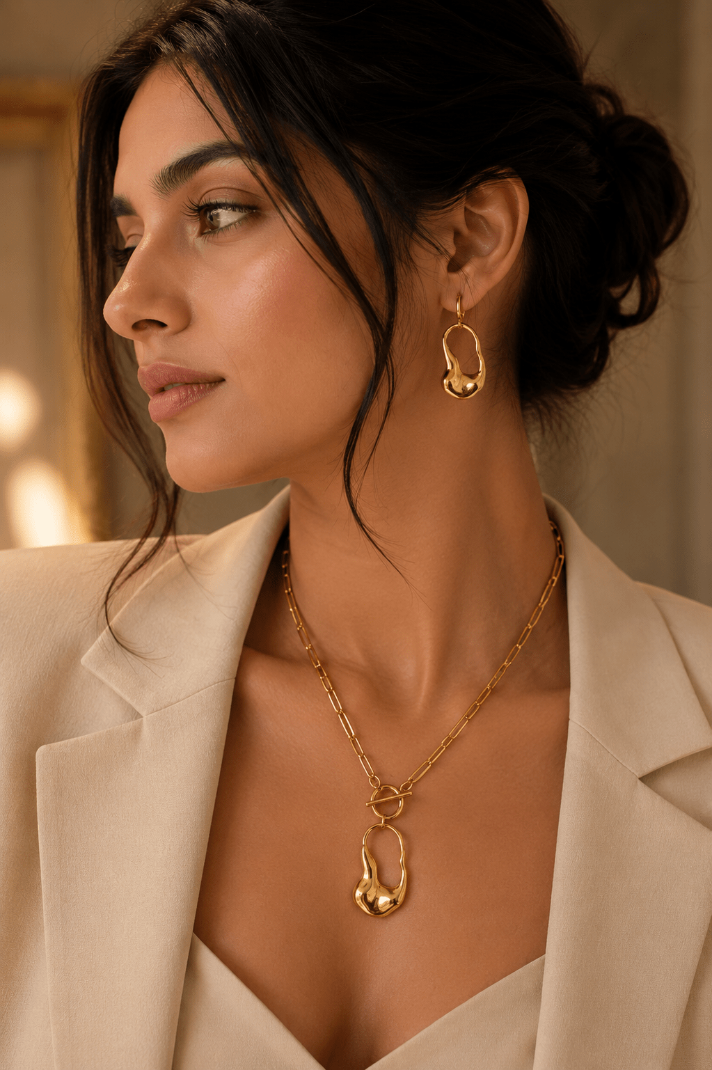 Sculptural Asymmetric Pendant Necklace & Earring Set