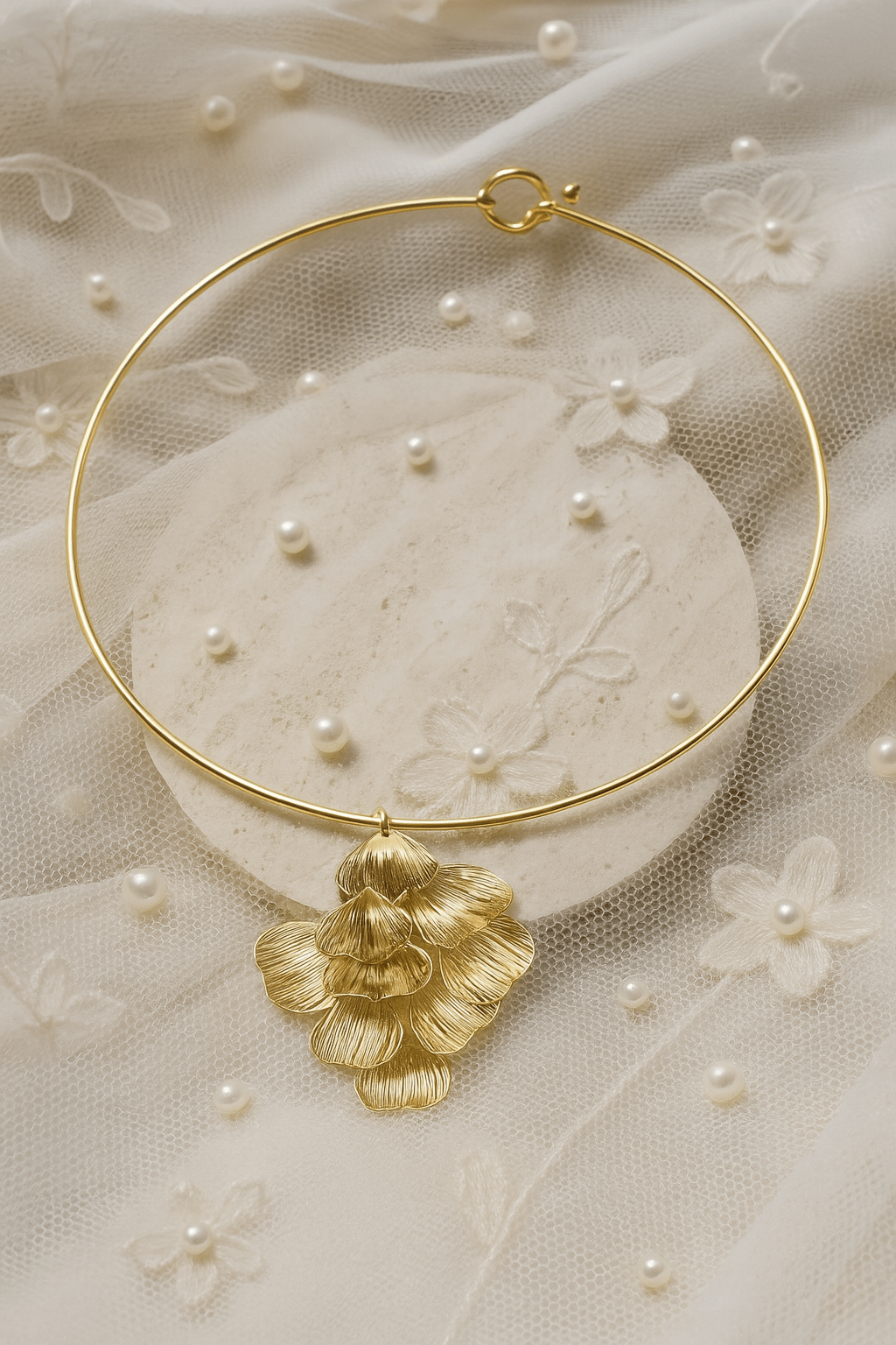 Side Floral Motif Golden Necklace - Maxiblink