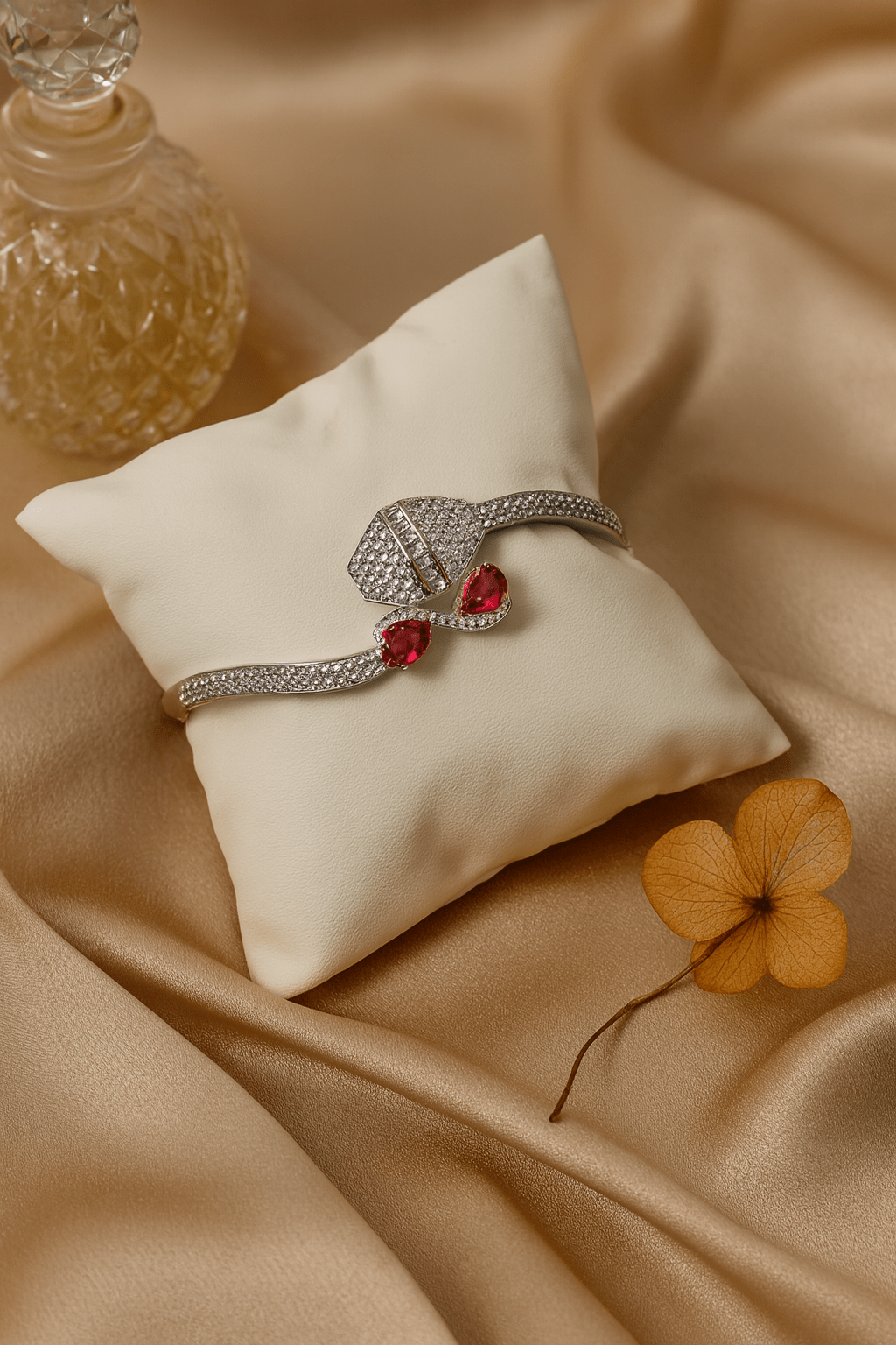 Silver Bracelet with Dual Pink Teardrop Stones - Maxiblink