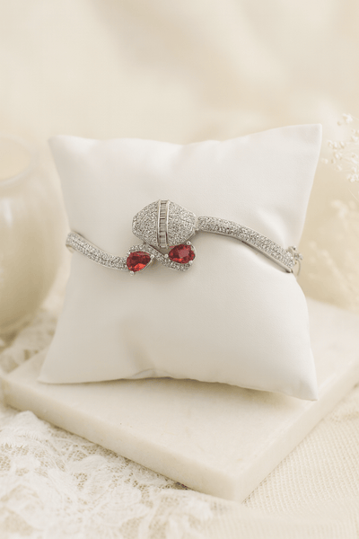 Silver Bracelet with Dual Pink Teardrop Stones - Maxiblink