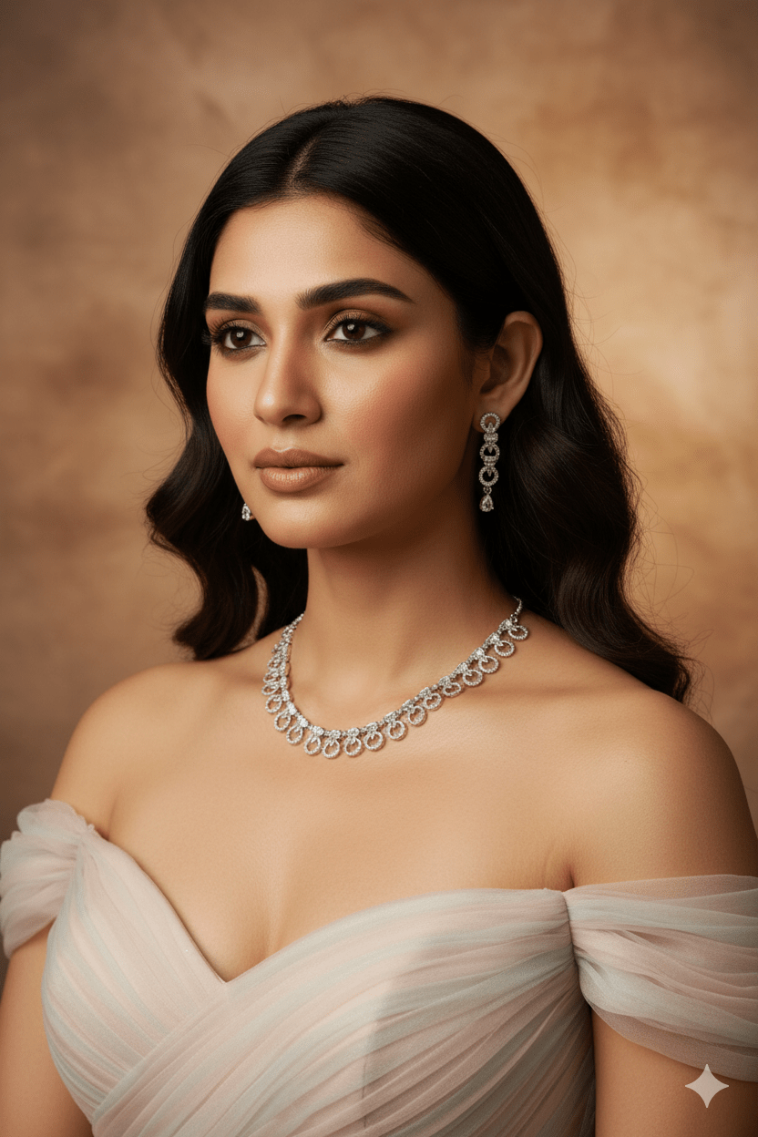 Silver Circle Drop AD Necklace Set - Maxiblink