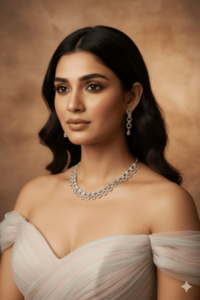 Silver Circle Drop AD Necklace Set - Maxiblink