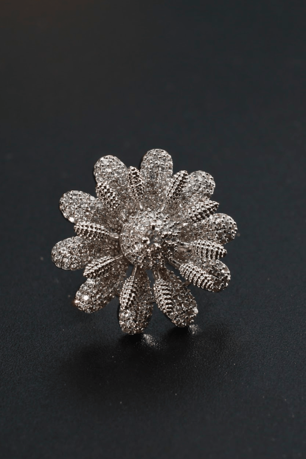 Silver Daisy Textured Adjustable Ring - Maxiblink
