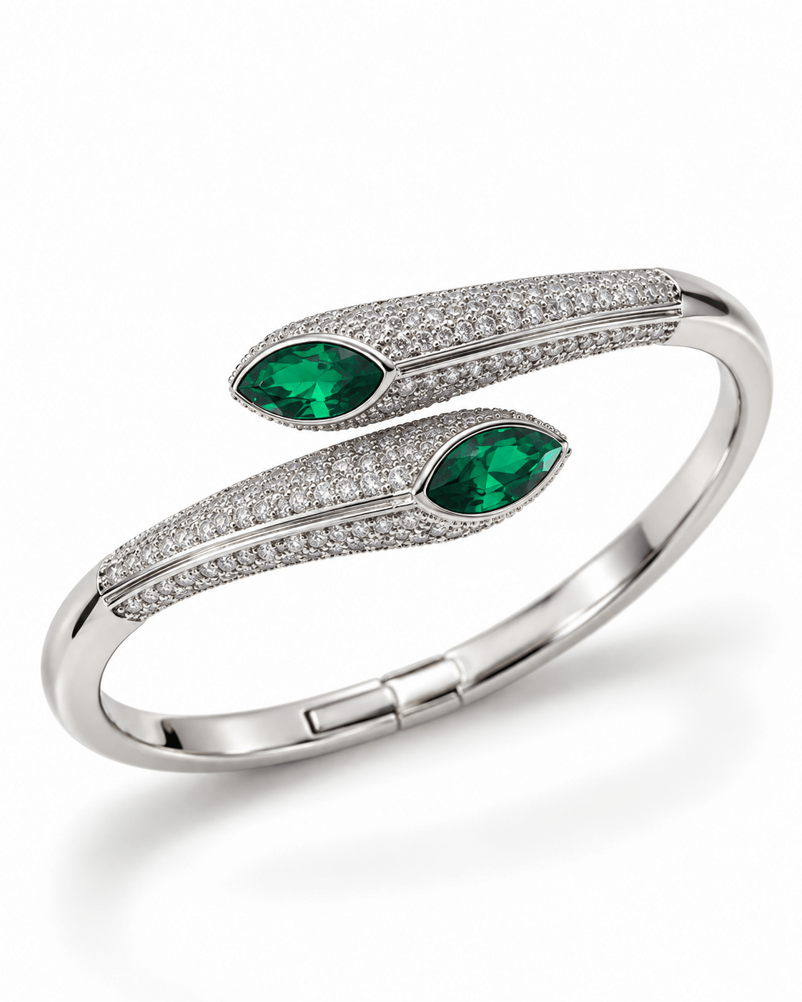 Silver Emerald Marquise Pave Open Bangle - Maxiblink