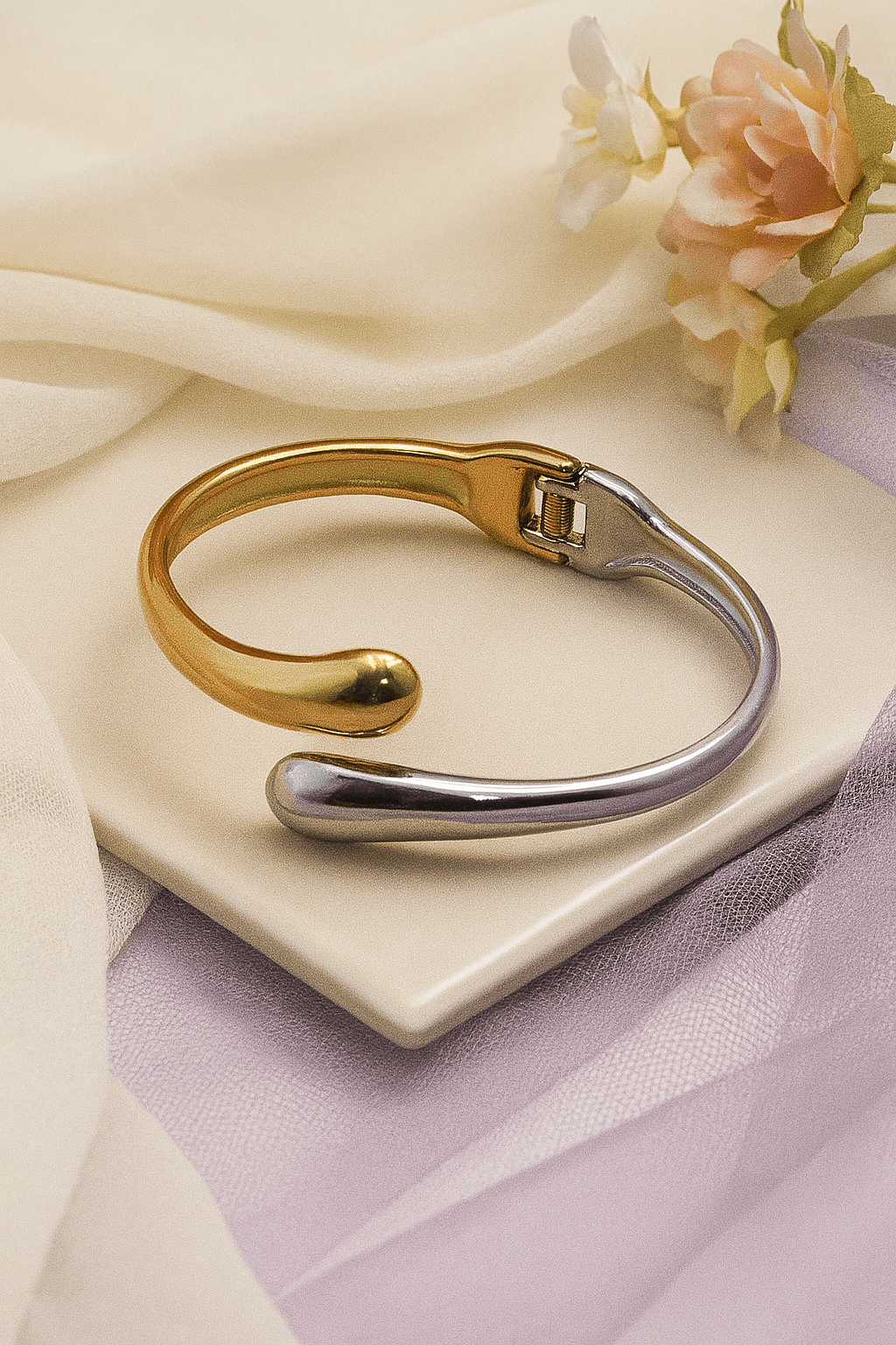 Silver & Gold Dual - Tone Minimalist Loop Bracelet | Anti - Tarnish - Maxiblink