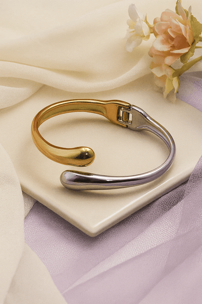 Silver & Gold Dual - Tone Minimalist Loop Bracelet | Anti - Tarnish - Maxiblink