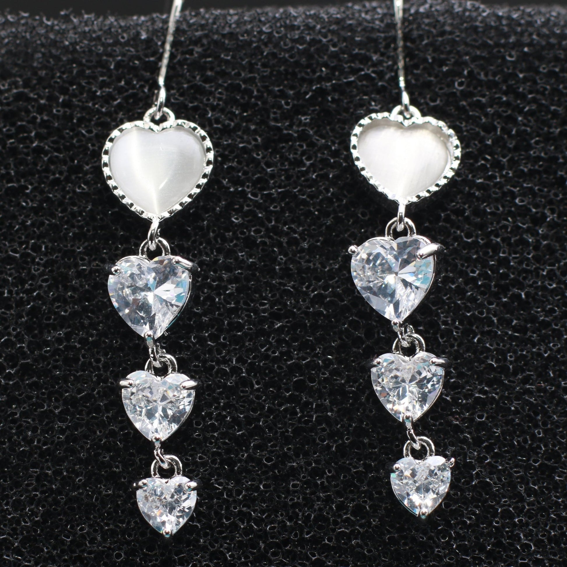 Silver Multi - Heart Dangler Earrings with CZ Stones - Maxiblink