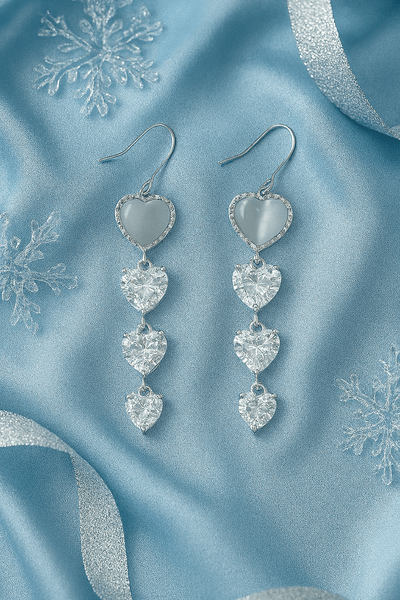 Silver Multi - Heart Dangler Earrings with CZ Stones - Maxiblink