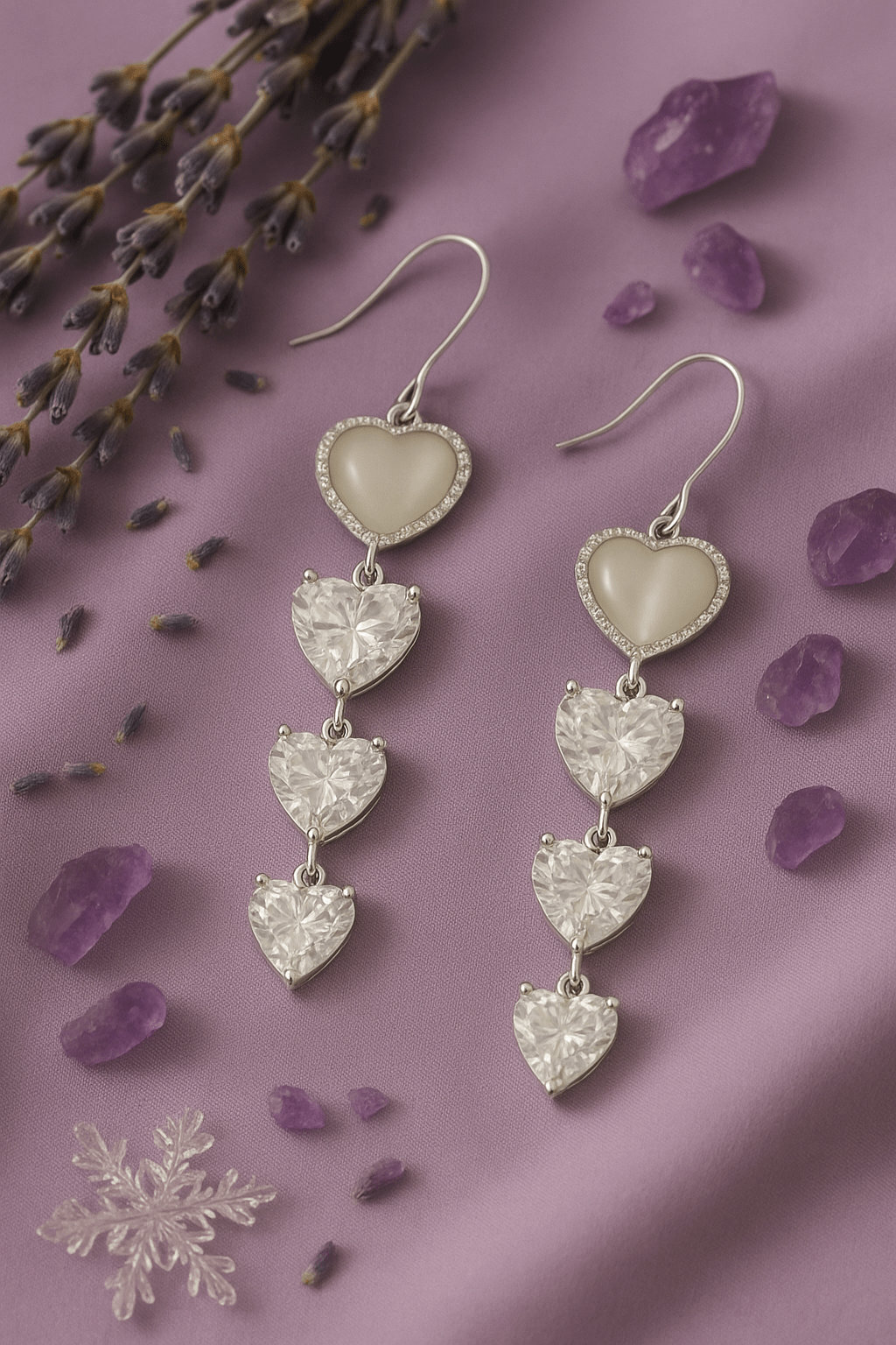 Silver Multi - Heart Dangler Earrings with CZ Stones - Maxiblink