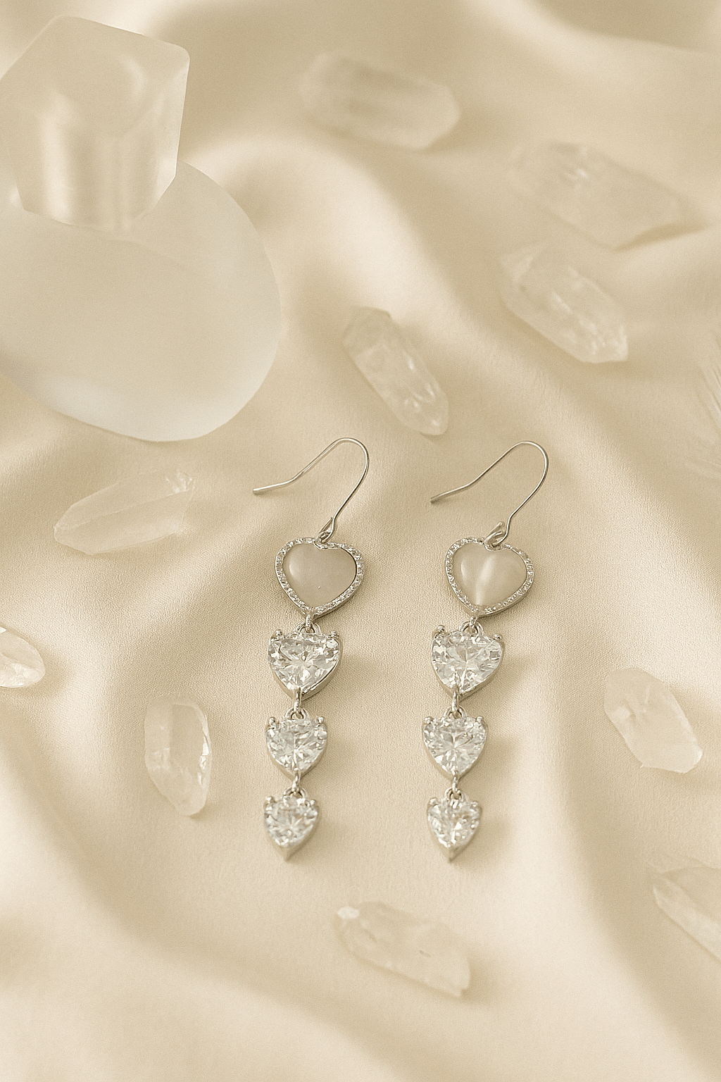 Silver Multi - Heart Dangler Earrings with CZ Stones - Maxiblink