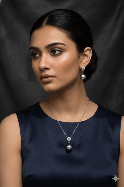 Silver Pearl Pendant Set - Elegant Blue Grey Pearl Jewelry | Luxury Anti Tarnish Coating - Maxiblink