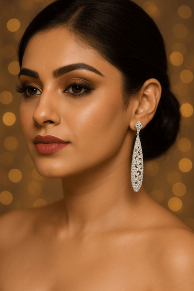 Silver Textured Long Drop Earrings - Maxiblink