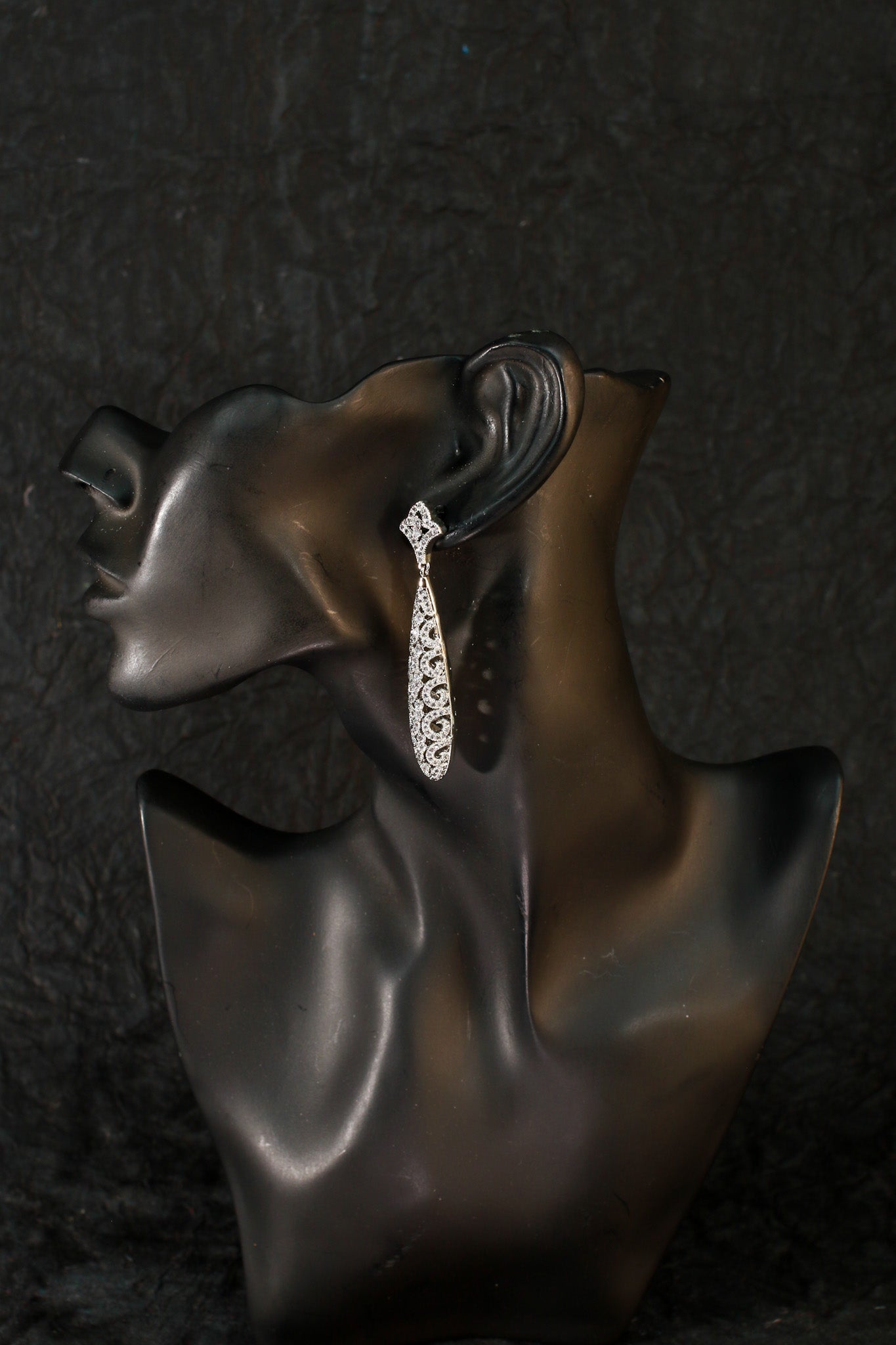 Silver Textured Long Drop Earrings - Maxiblink