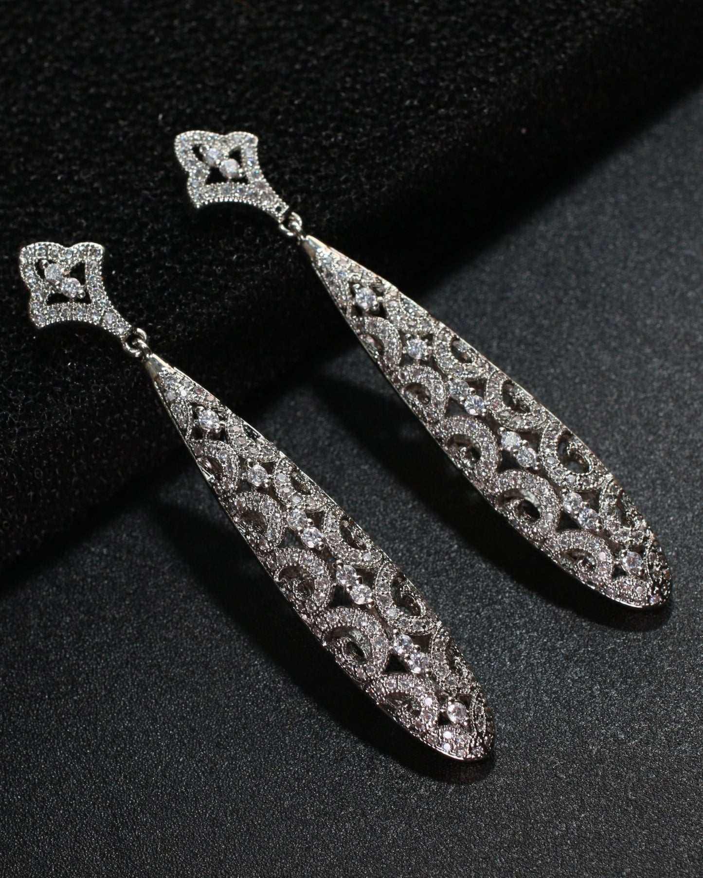 Silver Textured Long Drop Earrings - Maxiblink